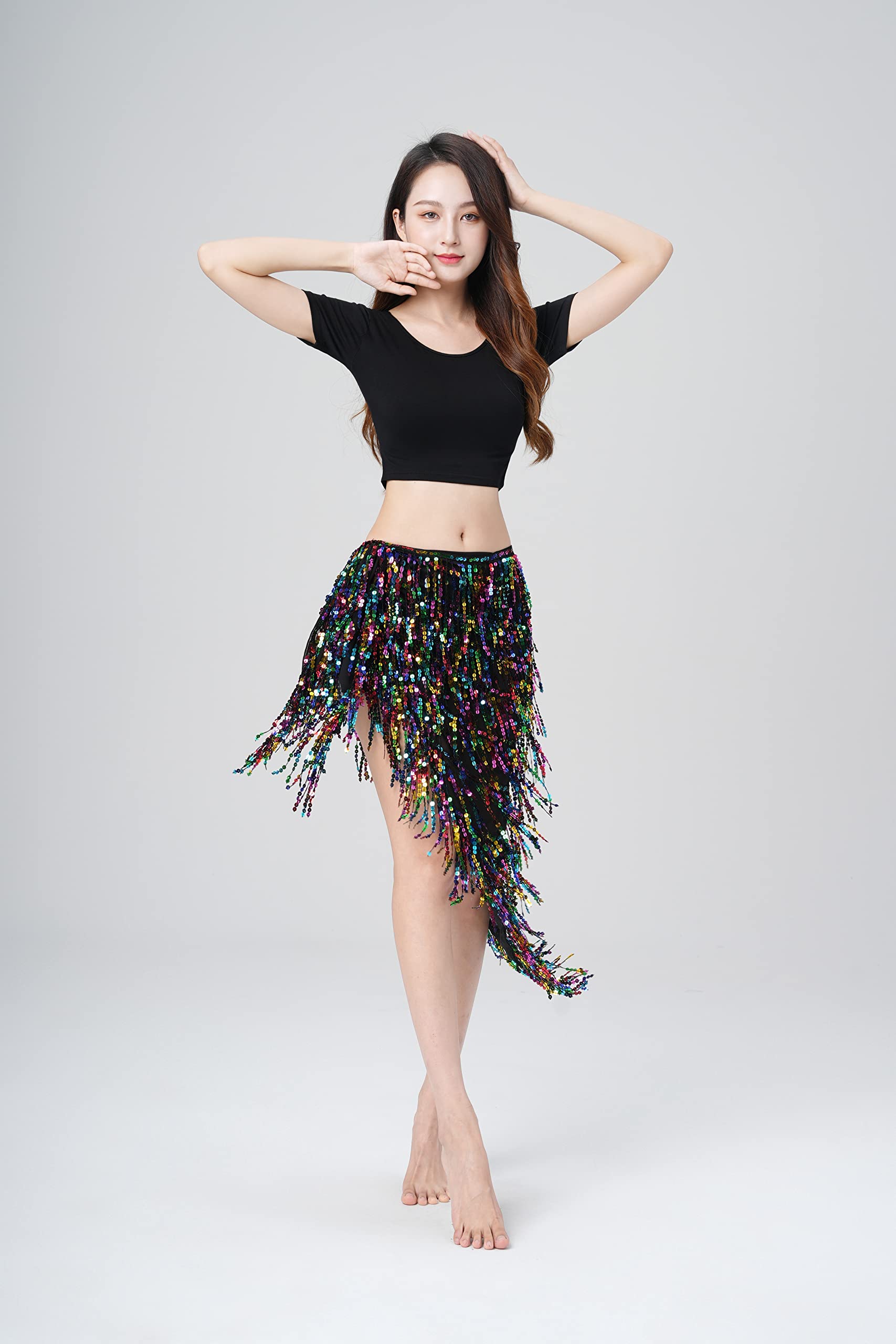 MUNAFIE Glitzer Pailletten Rock, Bauchtanz Hüfttuch Rave Festival Outfit Damen