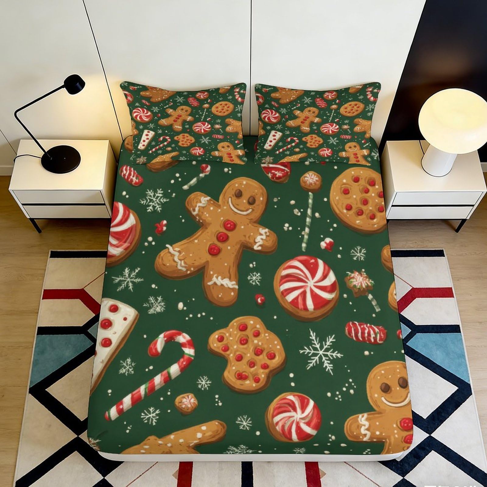 3D Printed Gingerbread Candy Fitted Sheet Microfiber Soft Bedroom Bed Cover for Home Guest Room Decor 90x200x25cm