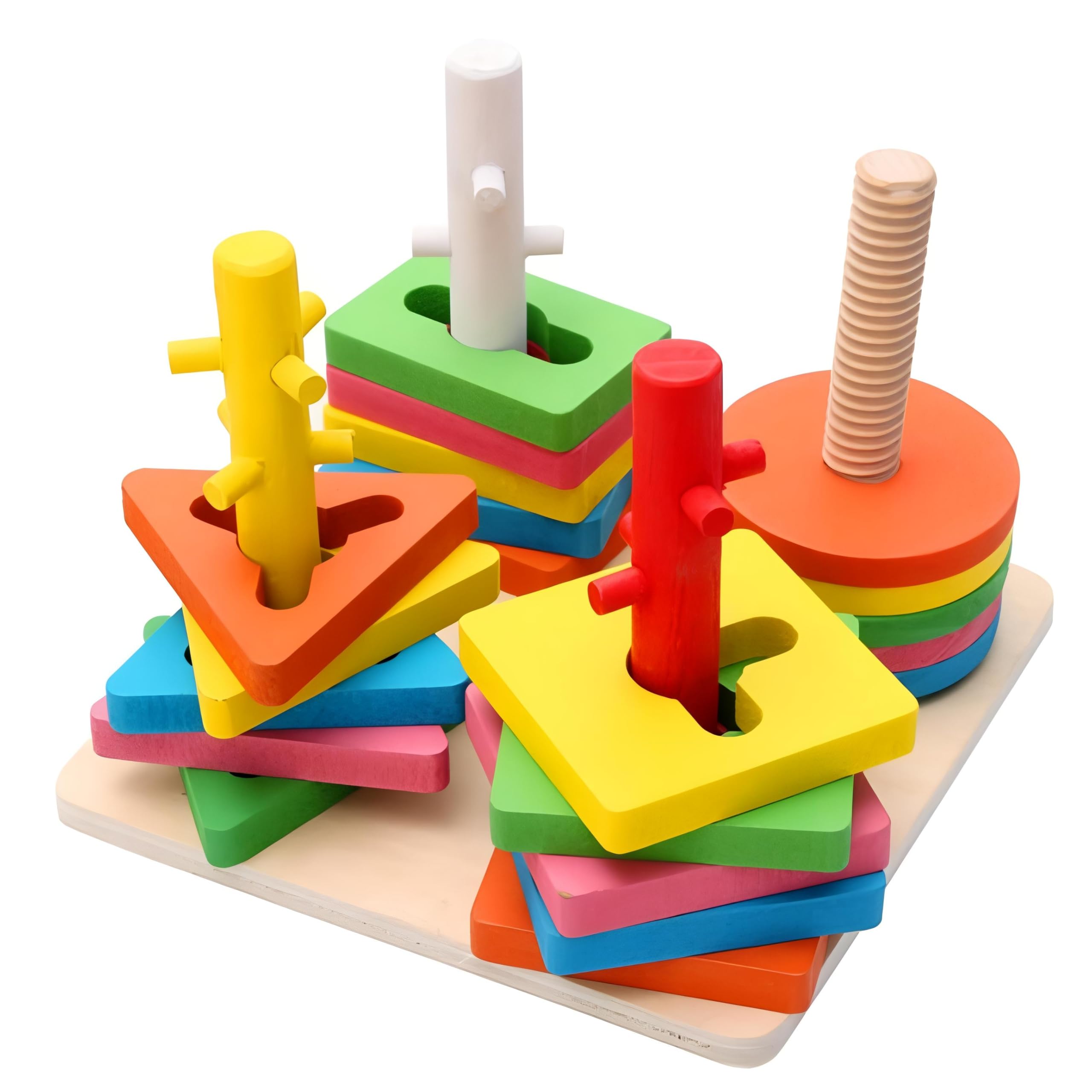 VERAT Montessori Wooden Shape Sorter Toy | Color & Shape Matching Stacking Puzzle | Educational Learning Toy for Toddlers Boys & Girls Age 1 2 3 Years (4 Shape Box)