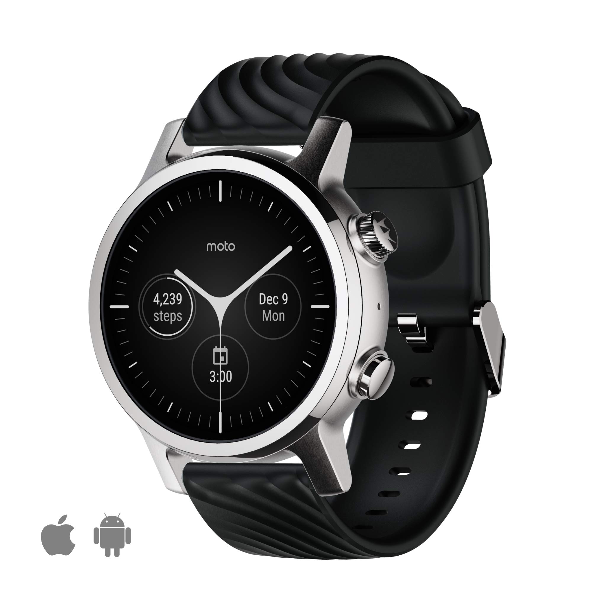Moto 360 3rd Gen 2020 - Wear OS by Google - The Luxury Stainless Steel Smartwatch with Included Genuine Leather and High-Impact Sports Bands - Steel Gray