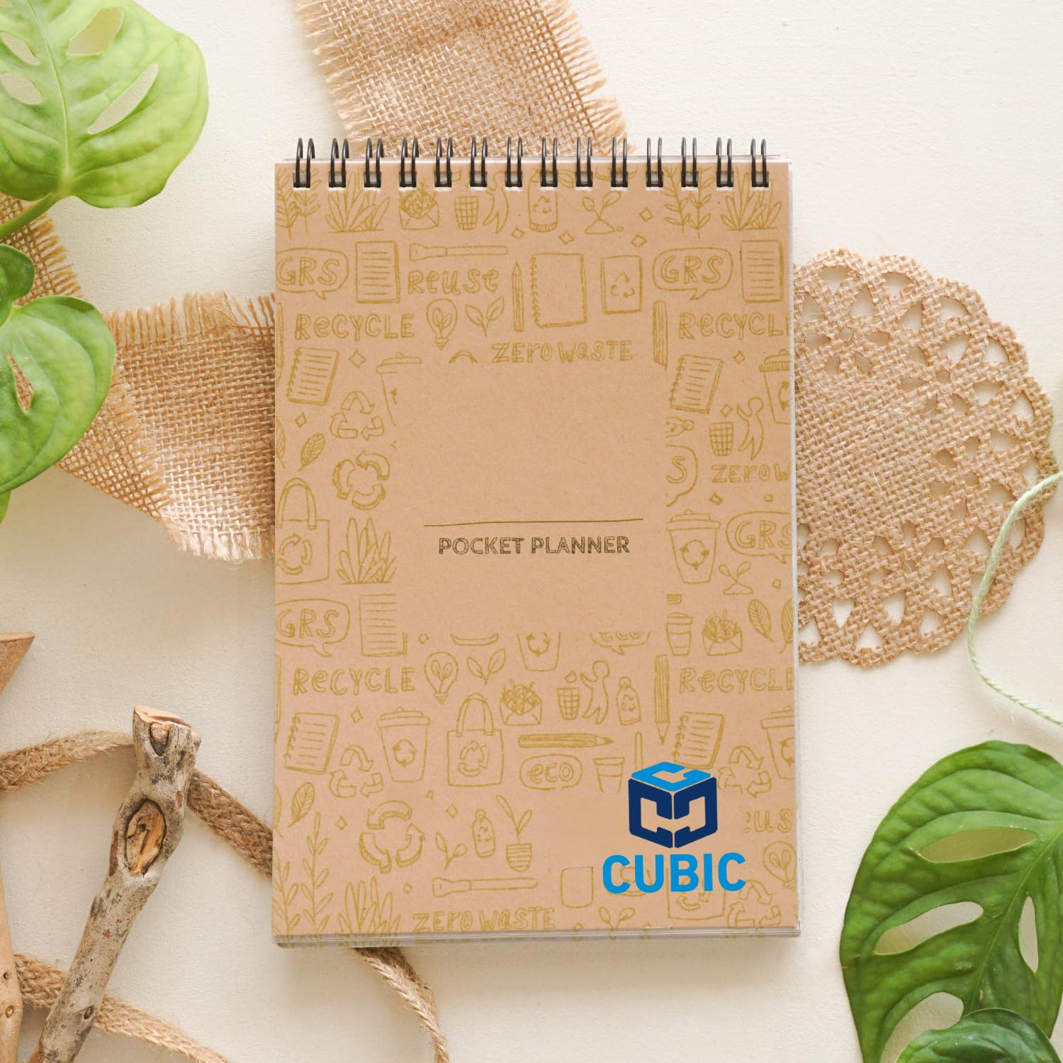 Cubic Eco-Friendly Pocket Planner – Recycled Paper | 14.8 x 21 cm Compact Daily Organizer for Notes, To-Do Lists, Study,