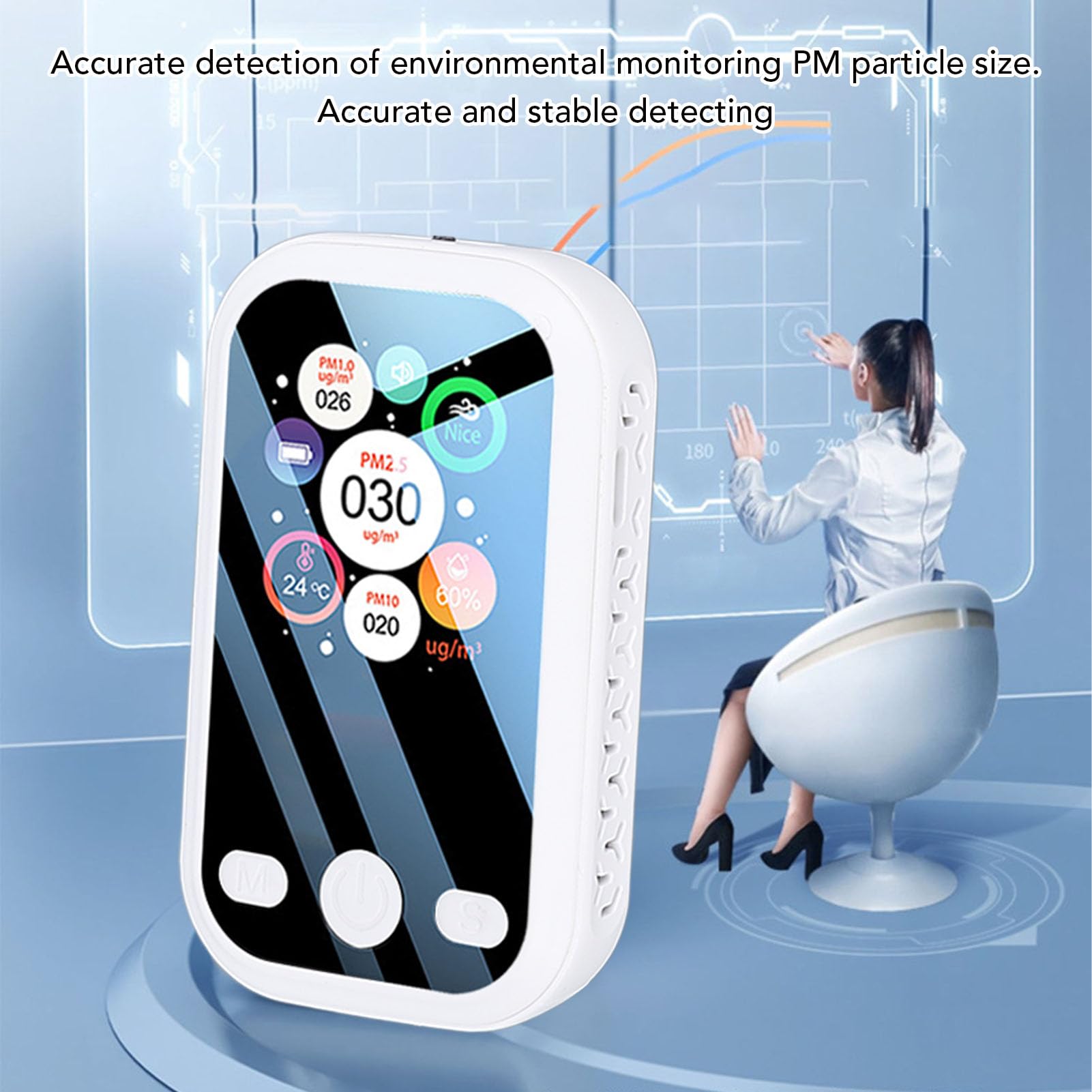 Air Quality Monitor Indoor, Portable Digital Air Quality Meter Detector LCD Display Realtime Air Meter Test PM2.5 PM10 PM1.0 Humidity for Home Travel Indoor High Accuracy (B)