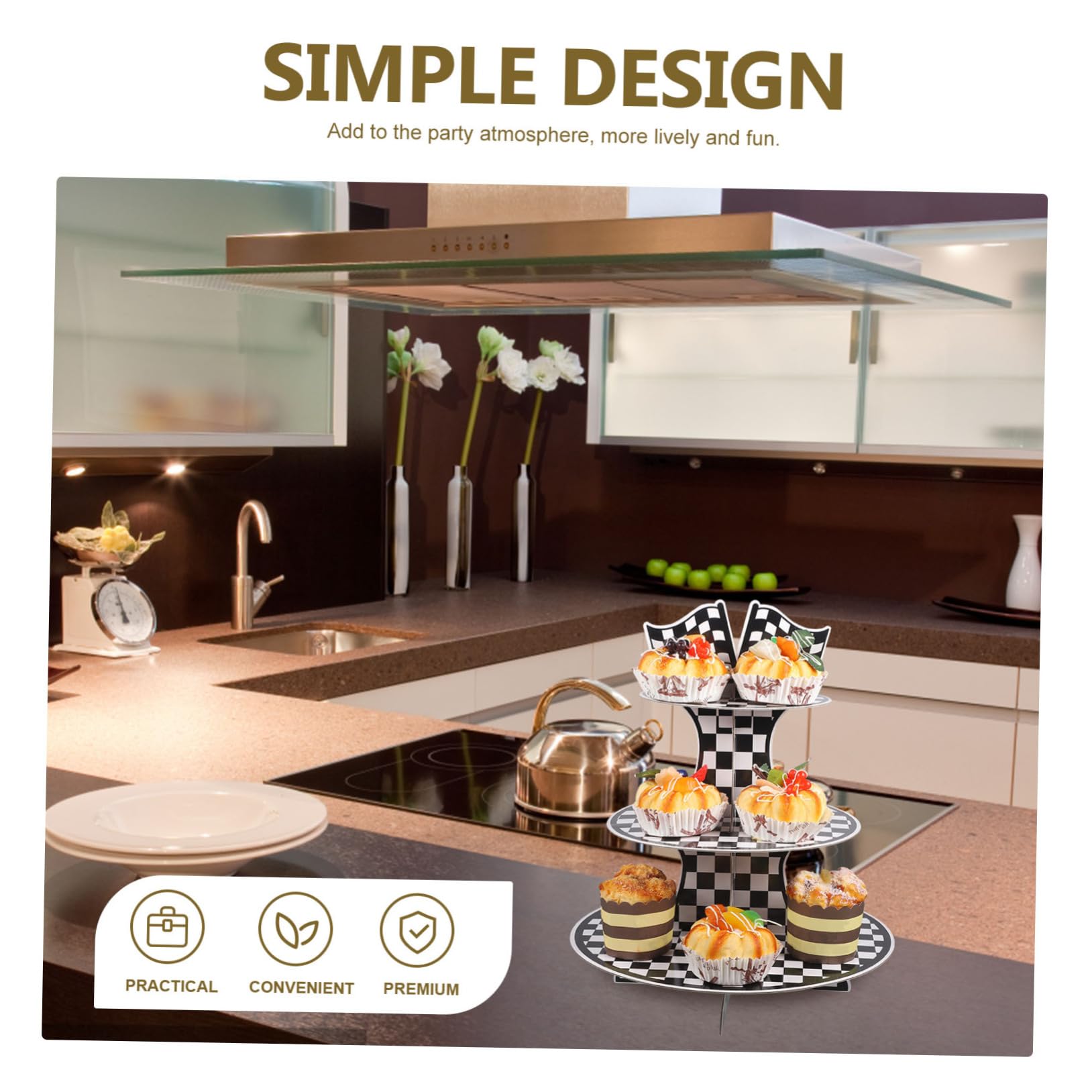 GLEAVI Racing Car Theme Cupcake Stand Multi Layer Dessert Display Holder Lightweight Construction Plaid Pattern for Birthday Parties and Special Events