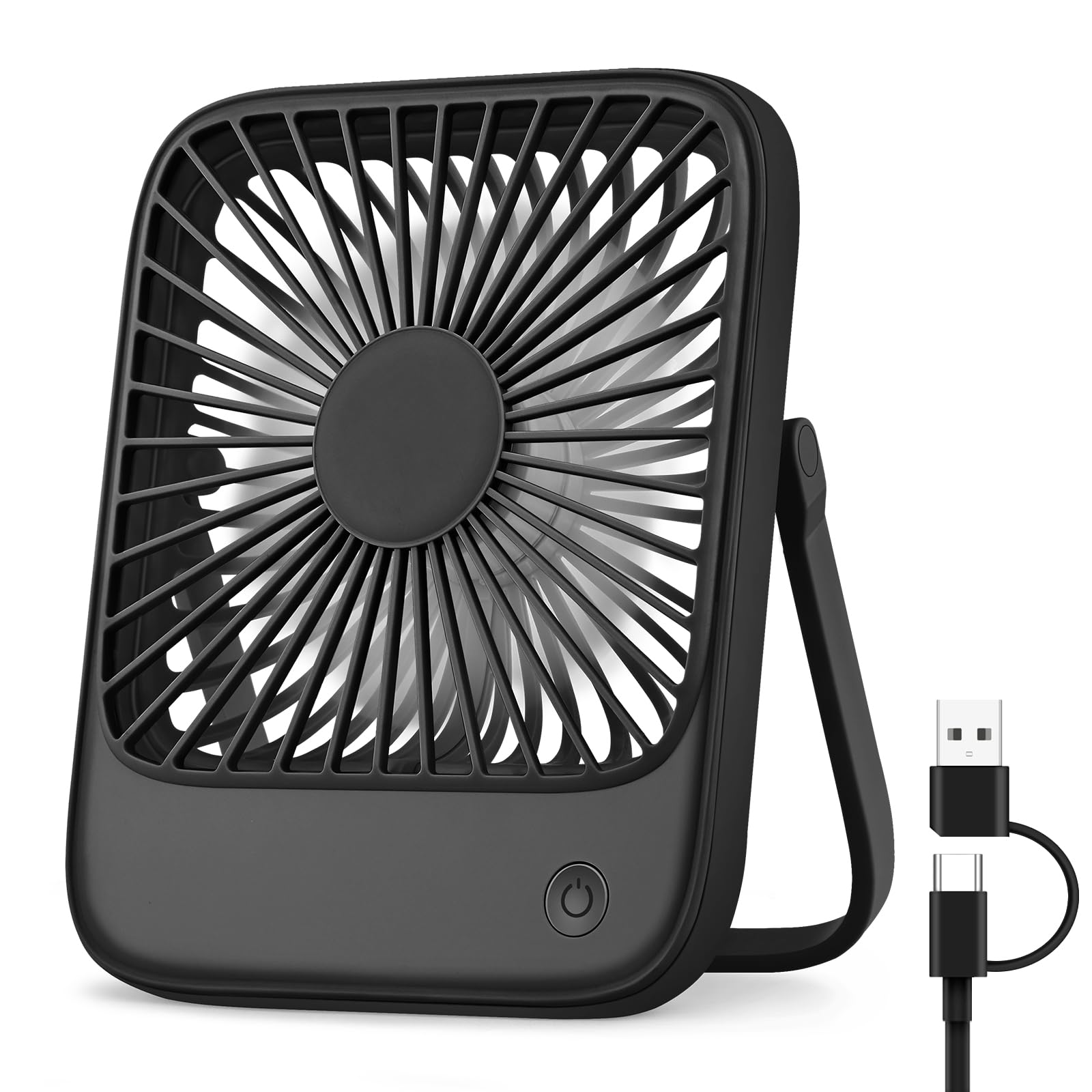 USB Desk Fan Small Desktop Table Fan Cooling 3 Speeds Silent Fans with 180° Tilt Folding, Powerful Hanging Adjustbale Mini Fans for Home Office Bedroom Car Camping, USB A/C Powered (No Rechargeable)
