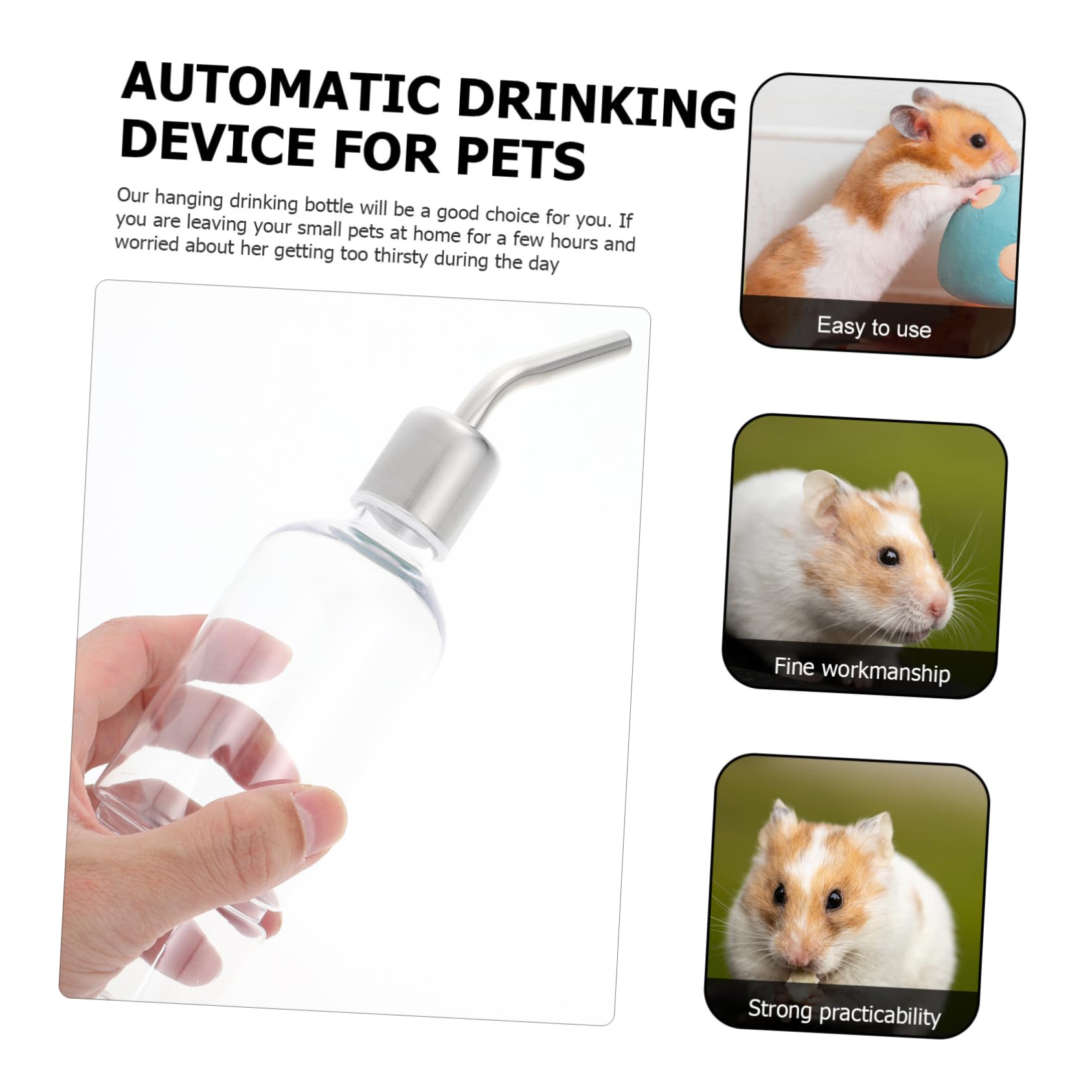 HANABASS Hanging Water Bottle for Rabbits Stainless Steel Plastic Leakproof Easy Installation Monitor Pet's Drink