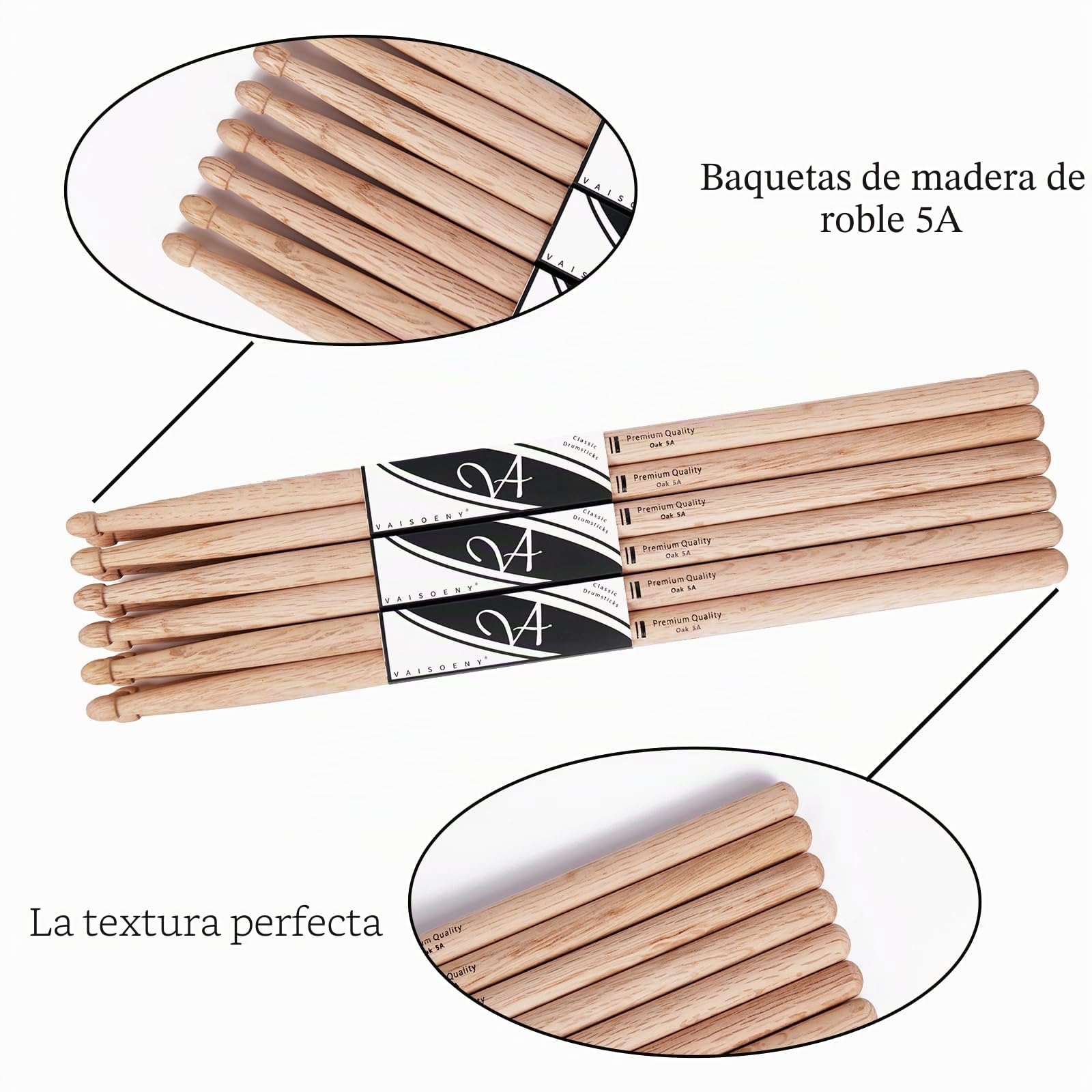 Baquetas, 5A Baquetas bateria para adultos, 12 pares de baquetas clásicas de madera de roble para niños, accesorios de percusión profesionales para instrumentos musicales