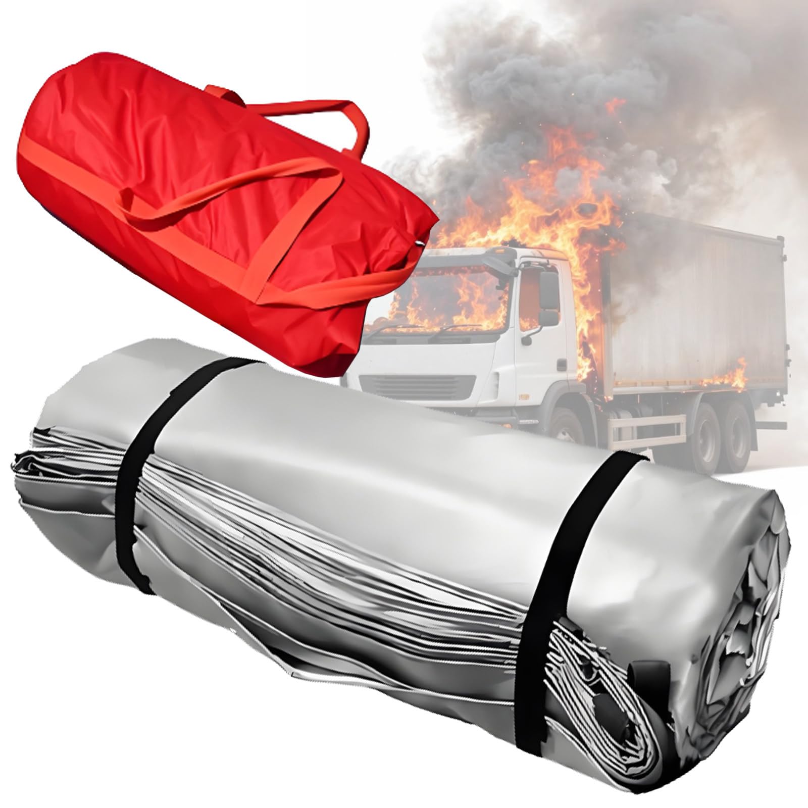 Manta ignífuga de emergencia para coche - Mantas de seguridad de supervivencia de doble cara de fibra de vidrio y silicona con bolsa de transporte para garajes, estaciones de carga y almacenes, punt