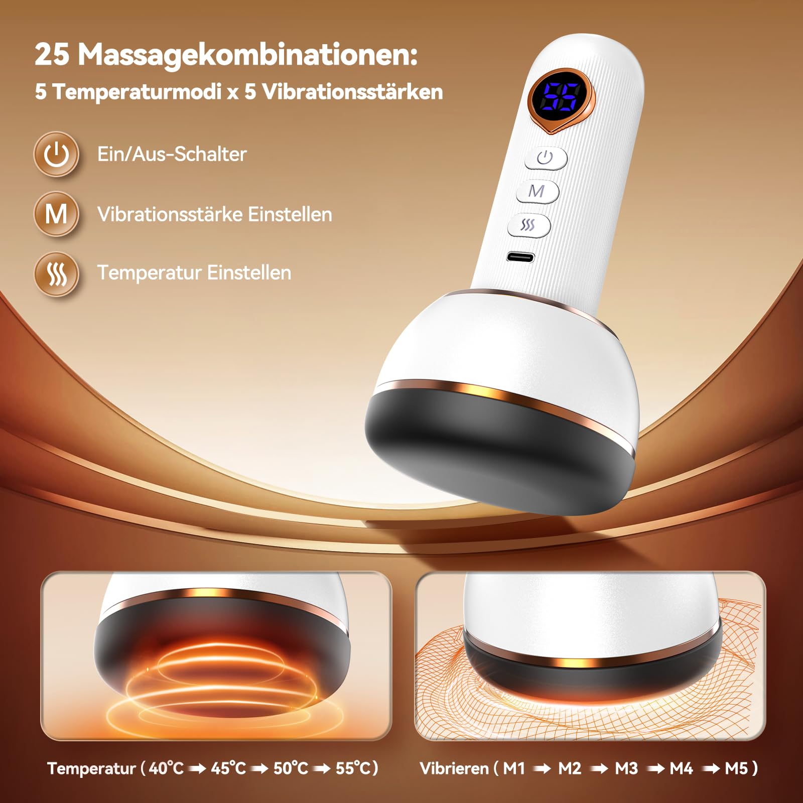 Vibrastone 6.0, Lymphatisches Massagegerät mit 25 Vibration und Heizkombinationen 2026, Gua-Schockwellenmassage für Neuropathie, Krampfadern, Entspannung für Füße, Hände und Rücken, Weiß