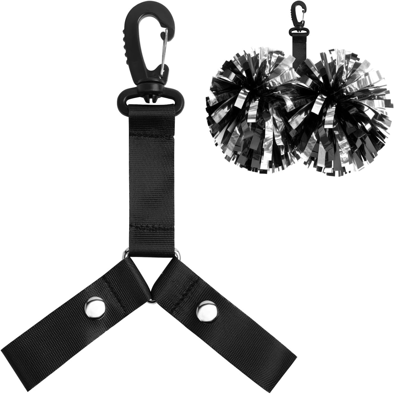 Zheigaoxea Pom Pom Holder Hanger with Snap Button for Backpack Cheerleader Team Tags Cheer Bag Strap Accessories Cheerleading Essentials (Black)