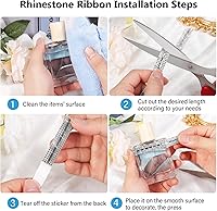 Vista 5 de 2 rollos6 yardas, cinta autoadhesiva de diamantes de imitación de 2 estilos, cinta de diamantes de imitación brillantes para decoración