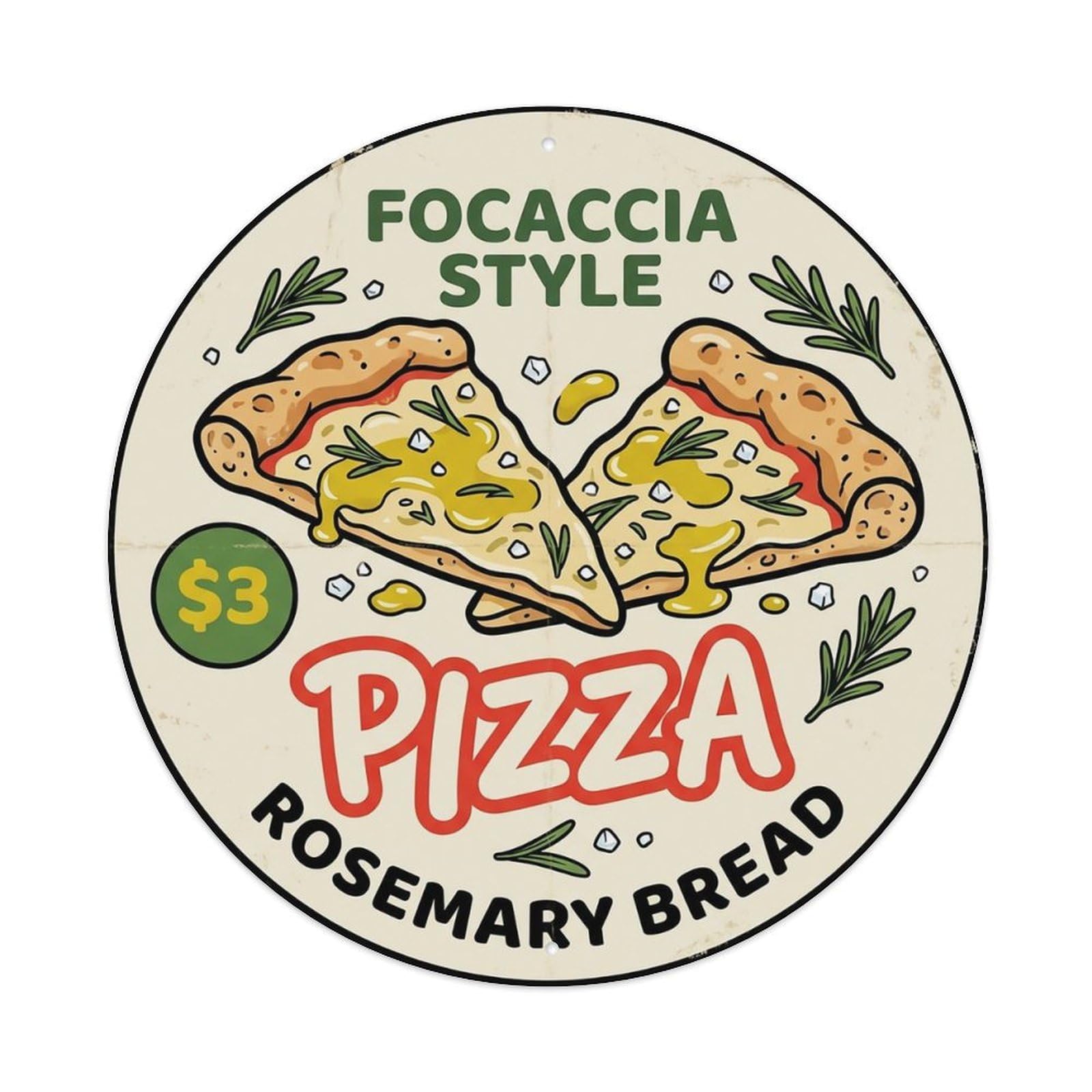 Huiyhb 8X8inch(20X20cm) Vintage Pizza Slice Italian Traditional Cuisine Rosemary Metal Tin Sign