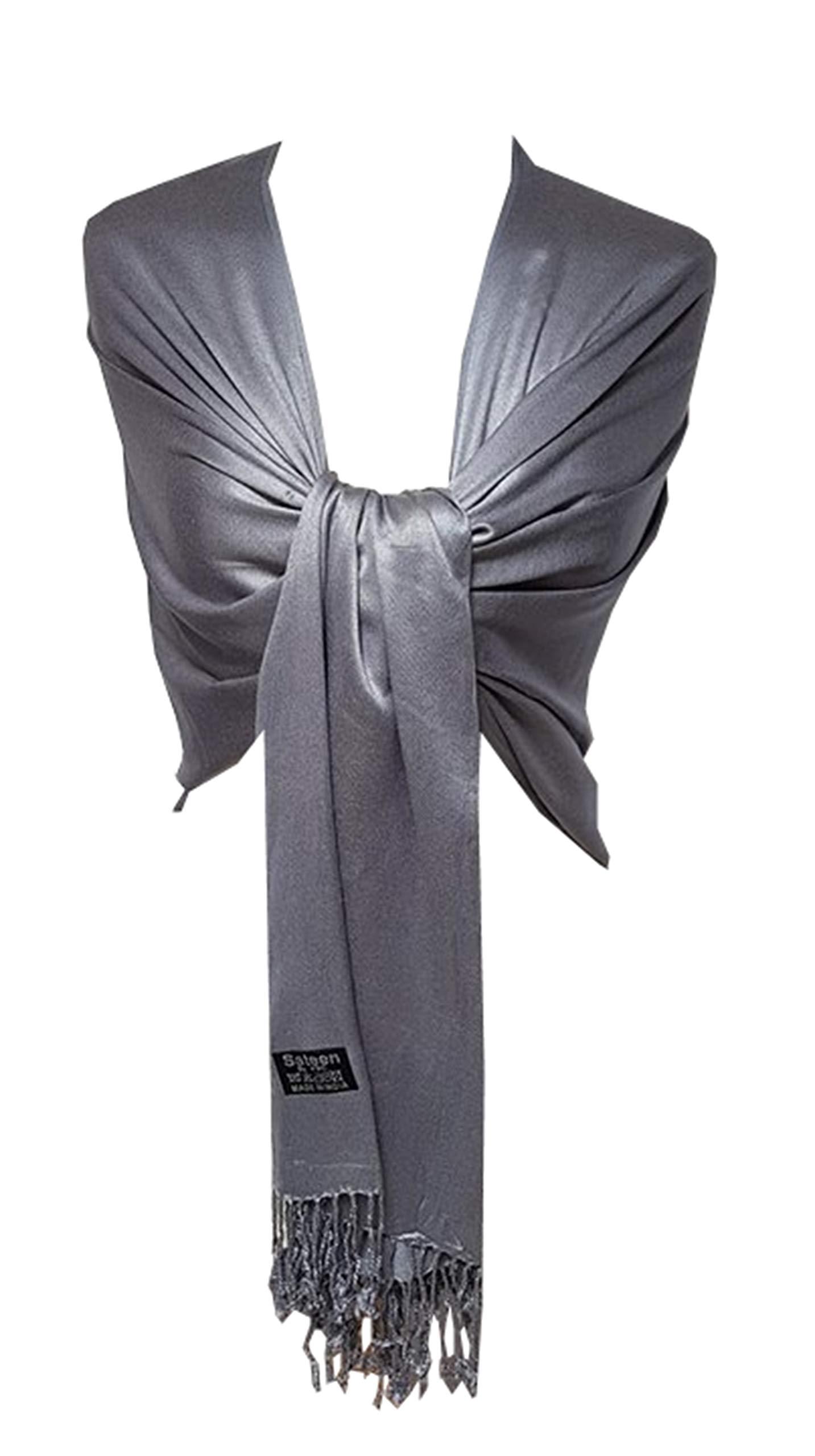 Ksc Women's Light Grey New Silky Feel Pashmina Scarf Wedding Shawl Bridesmaid Scarves Party Wear Day To Evening Occasions Beautiful Colors (Light Grey)