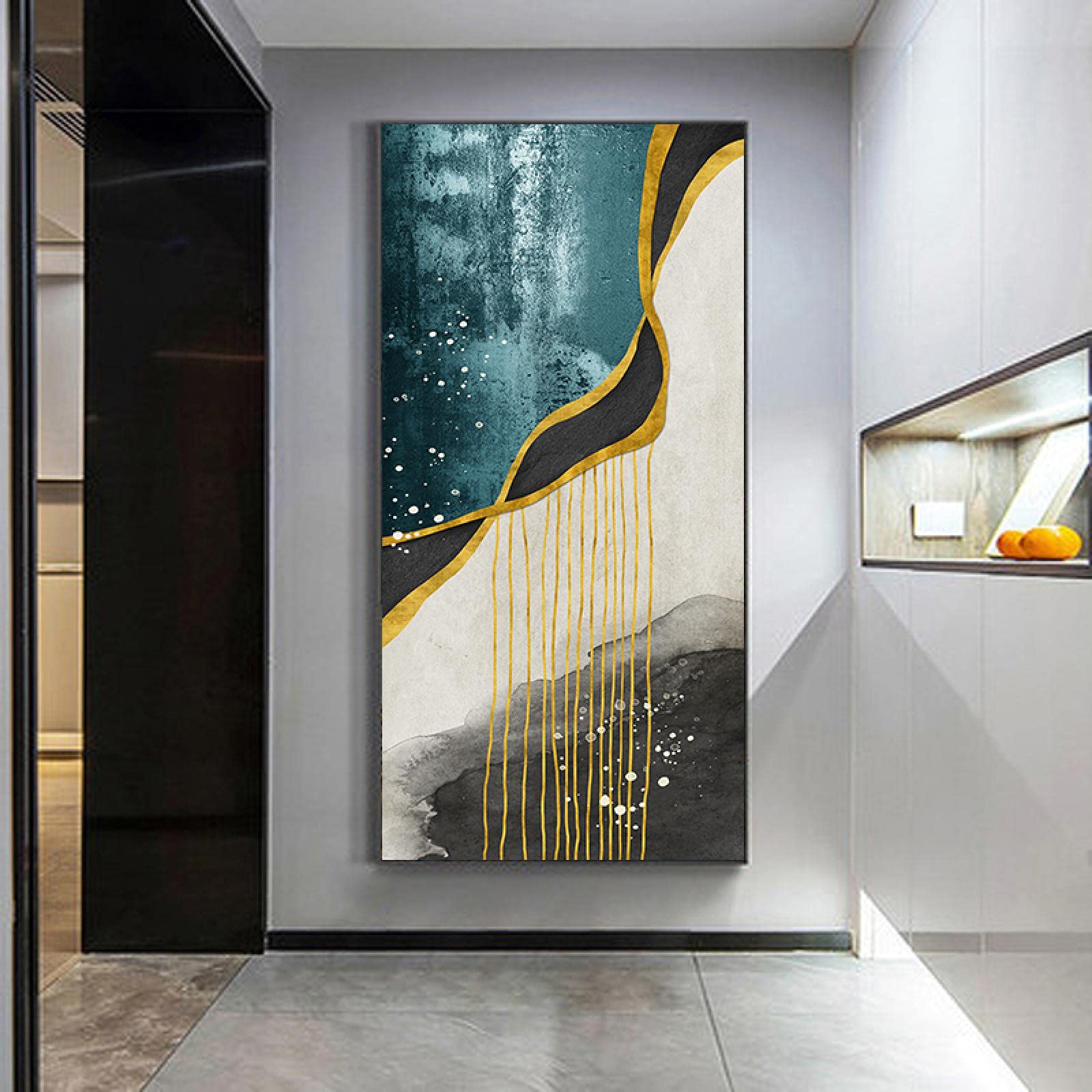 Décoration murale moderne pour grand mur vide | Toile verte et or - 8
