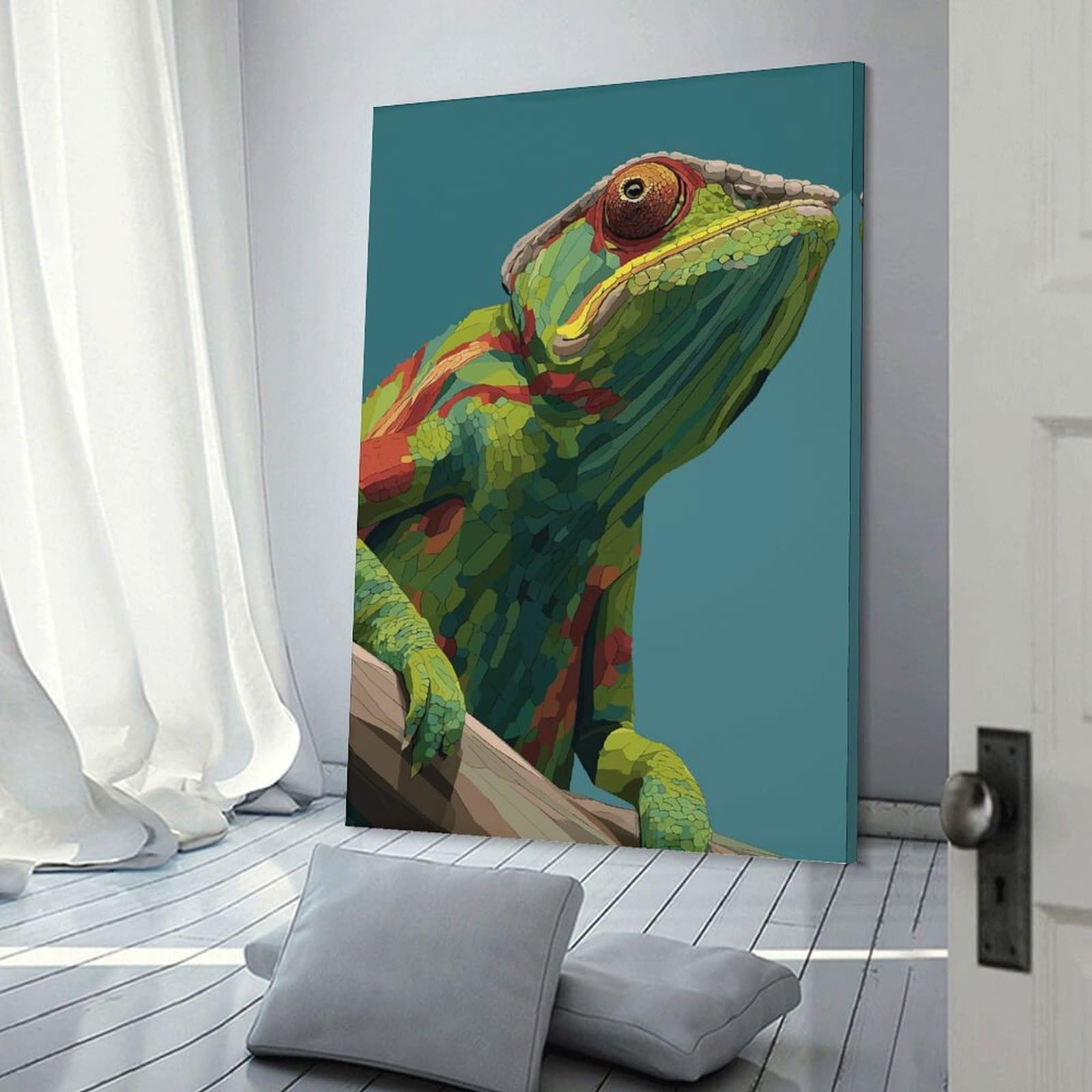 Junmoney Colorful Chameleon Illustration Canvas Wall Decor, 20x30inch(50x75cm), for Bedroom, Guest Room Or Reading Nook, Canvas Wall Decor for Personal Spaces
