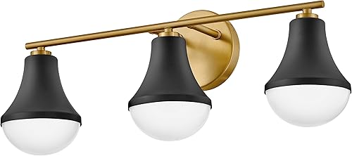 Miniatura 7 de Lark Haddie 85513BK - Moderno tocador de baño de tres luces, se monta arriba o abajo, persianas aseguradas en su lugar, negro + latón lacado