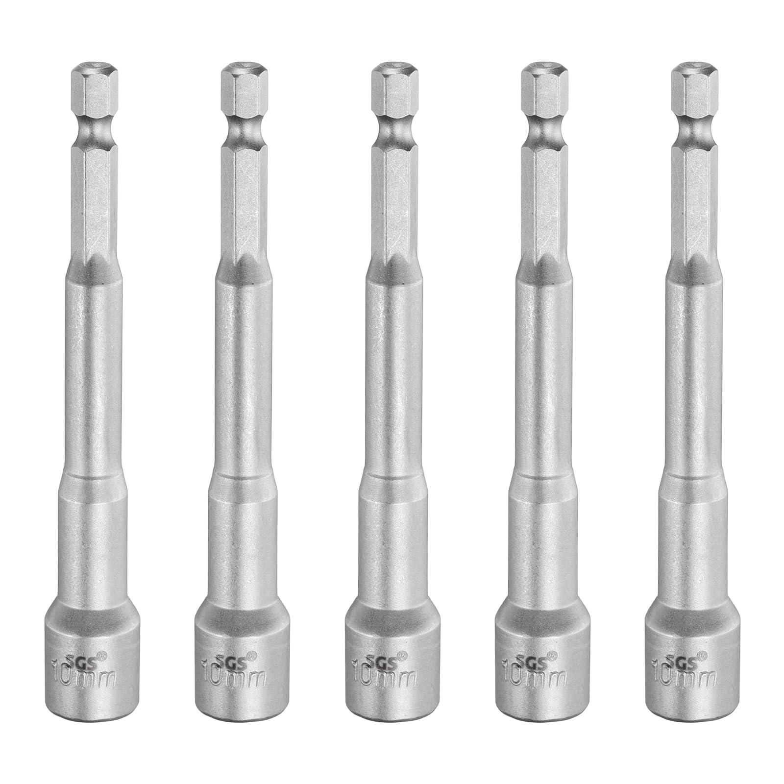 sourcing map 5pcs Nut Driver Drill Bit 10mm Metric Socket 1/4" Hex Shank 3.94" (100mm) Long Magnetic 6-Point Sockets Quick Change CR-V Steel Bolt Setters for Power Drill Drivers