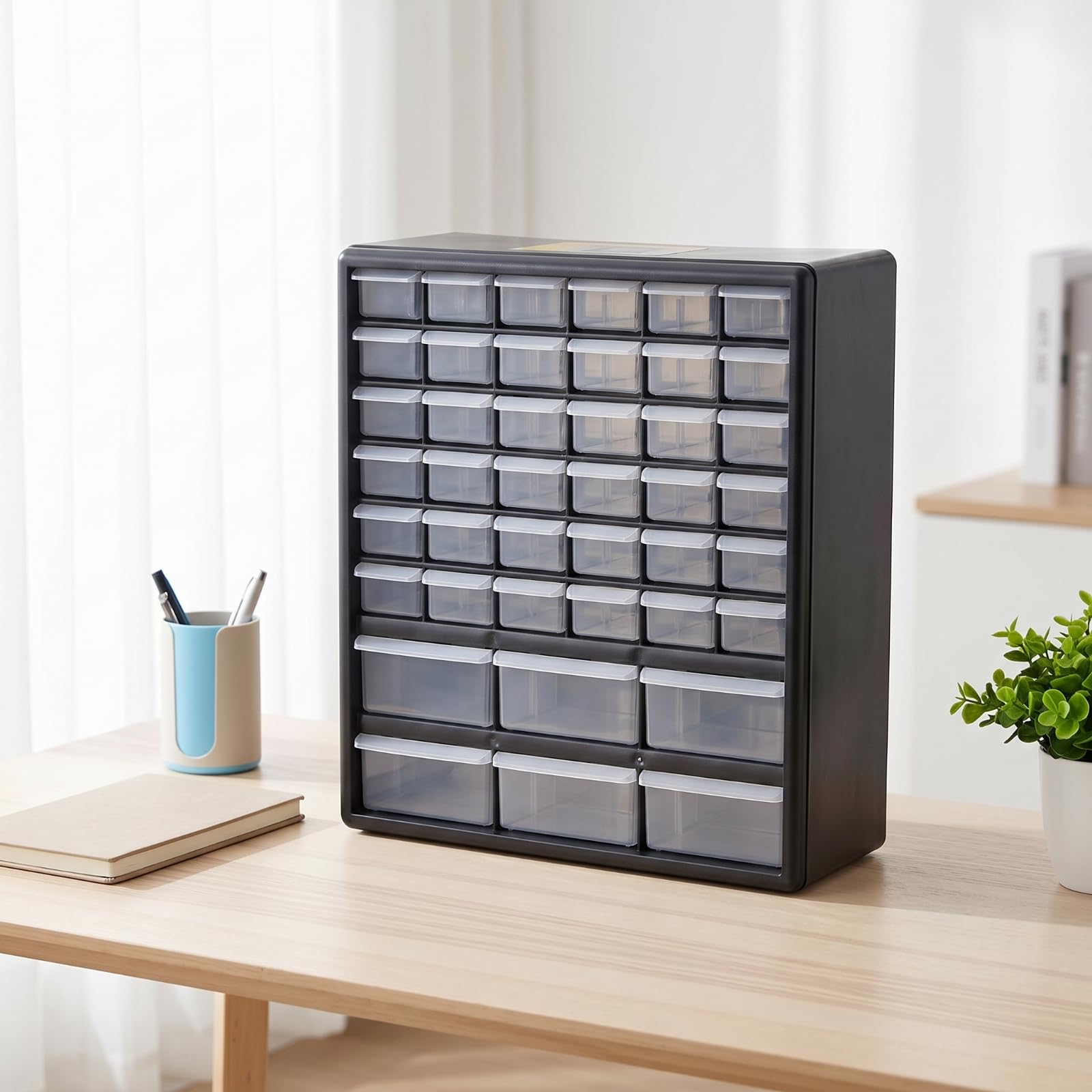 rockible Cassettiera da Scrivania Organizzatore a Cassetti Cassetti Trasparenti Rettangolare Mobili Contenitori Plastica, Nero