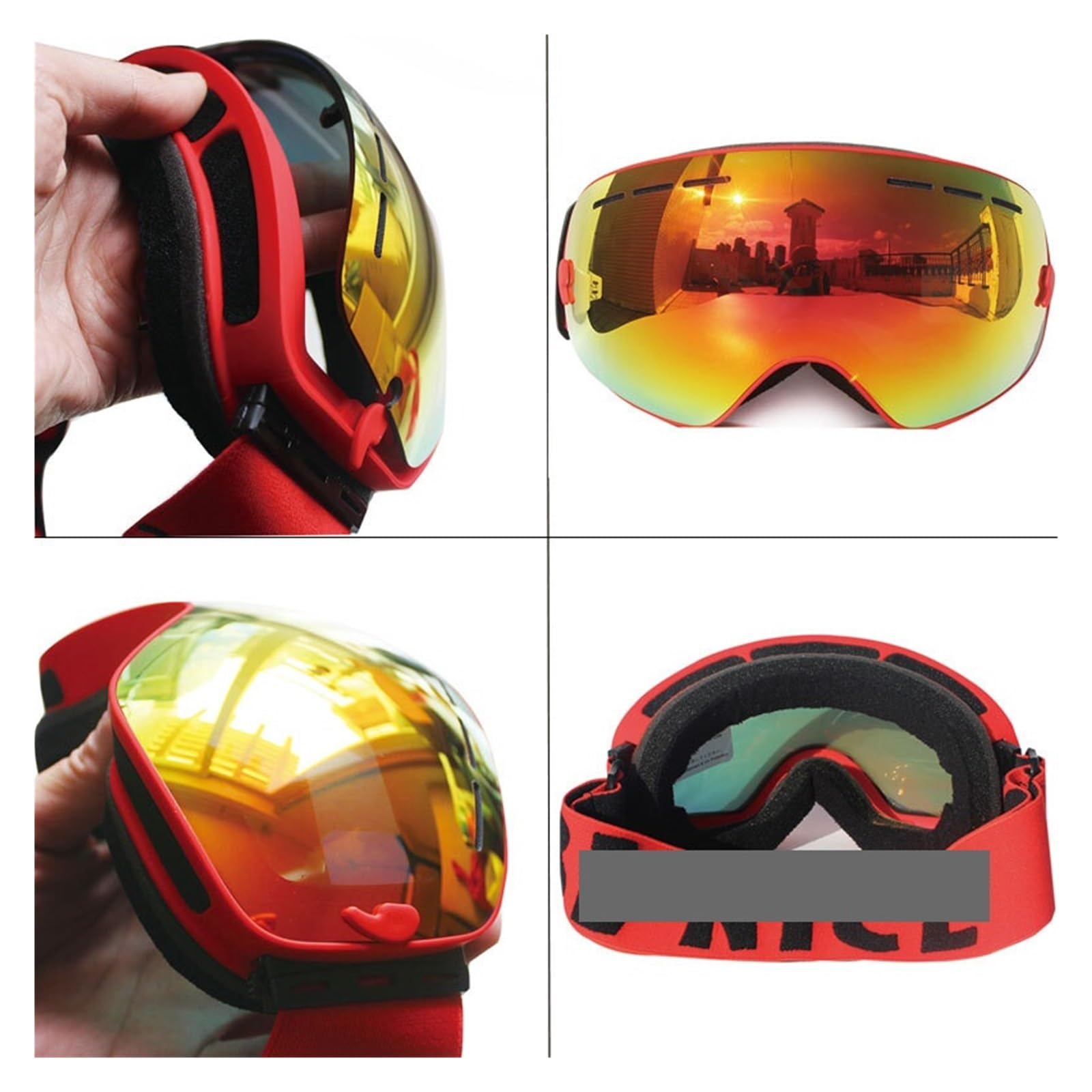 Occhiali da sci Occhiali da sci a doppio strato Occhiali da sci grandi Occhiali da sci Occhiali da snowboard Occhiali da sci Occhiali da sole con lenti a specchio Custodia per occhiali da estern