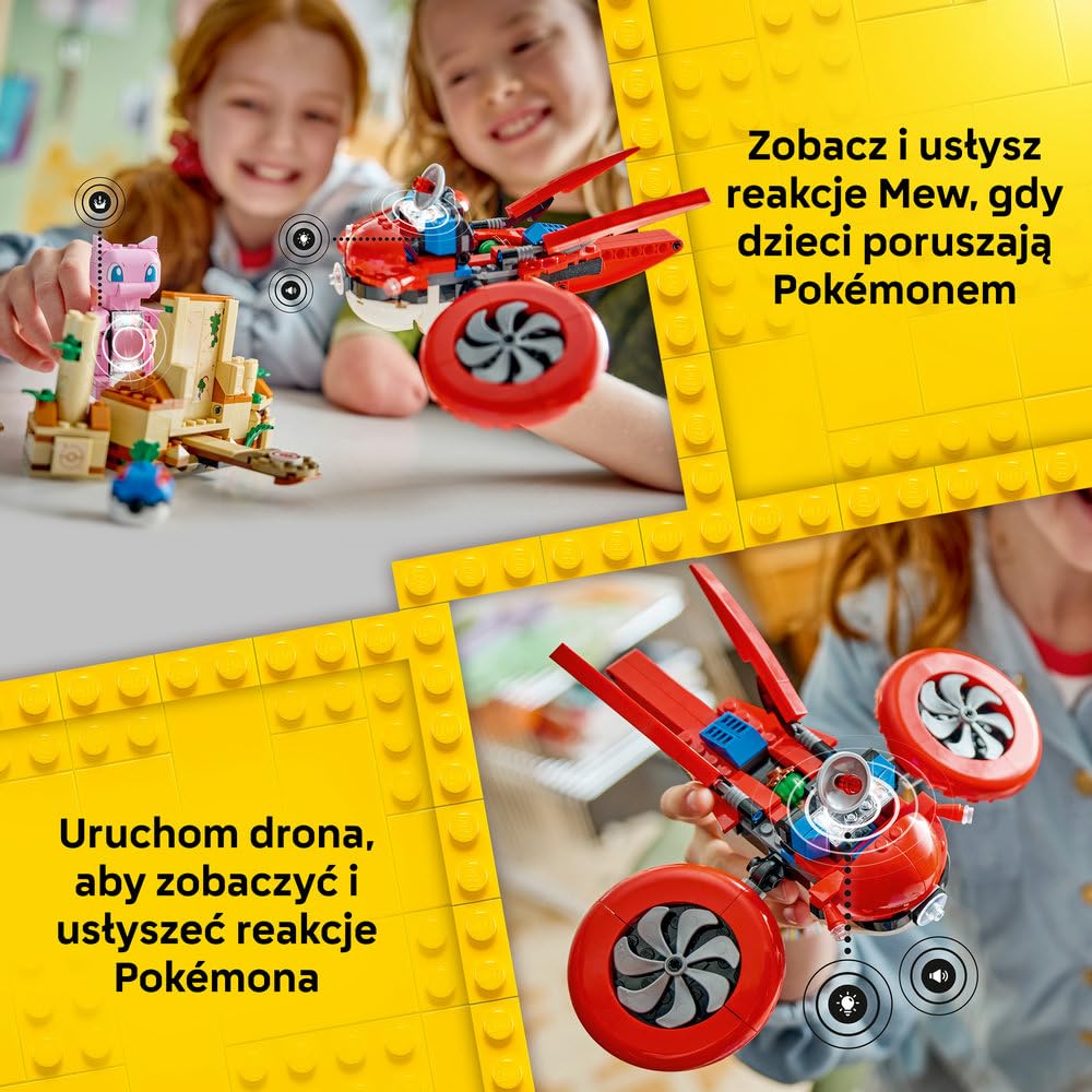 LEGO Pokémon SMART Play: Poszukiwania Mitycznego Mew za pomocą drona 72161 | Interaktywna zabawka z figurką Pokémona z klocków, zestaw kompatybilny, prezent dla dzieci 8+, 3 SMART Tagi, 429 elementów