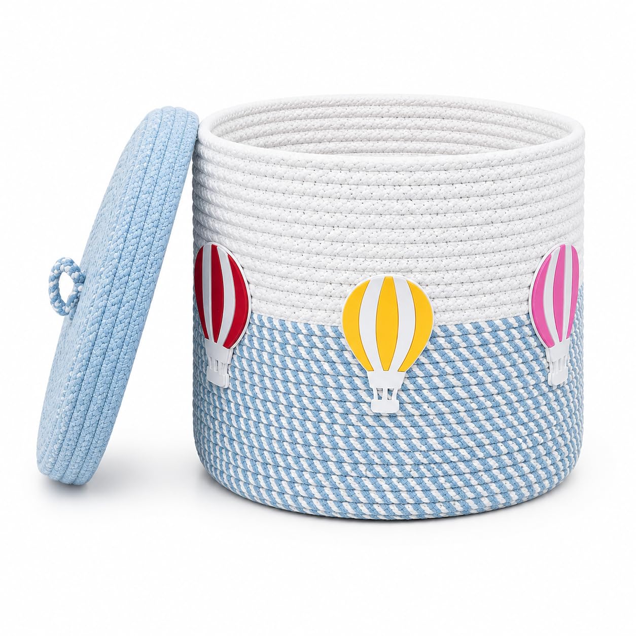 Multi-Purpose Cute Jute Basket with Lid Storage Baskets for Bathroom Living Room & Kitchen Organiser Box Vanity Box First aid Box | 9.5 x 9.5 | pack of 1 | Rainbow-image-30
