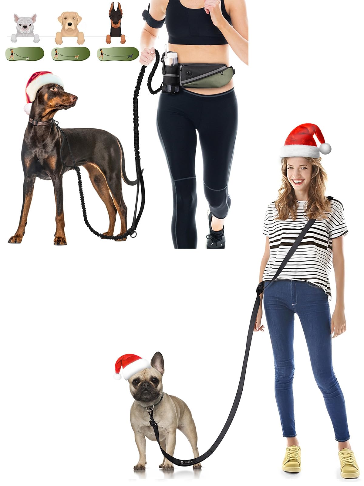 HeelayHeelay Crossbody Dog Leash and Hands Free Dog Leash for Medium and Large Dogs with Waist Bag with Reflective Stitches Army Green