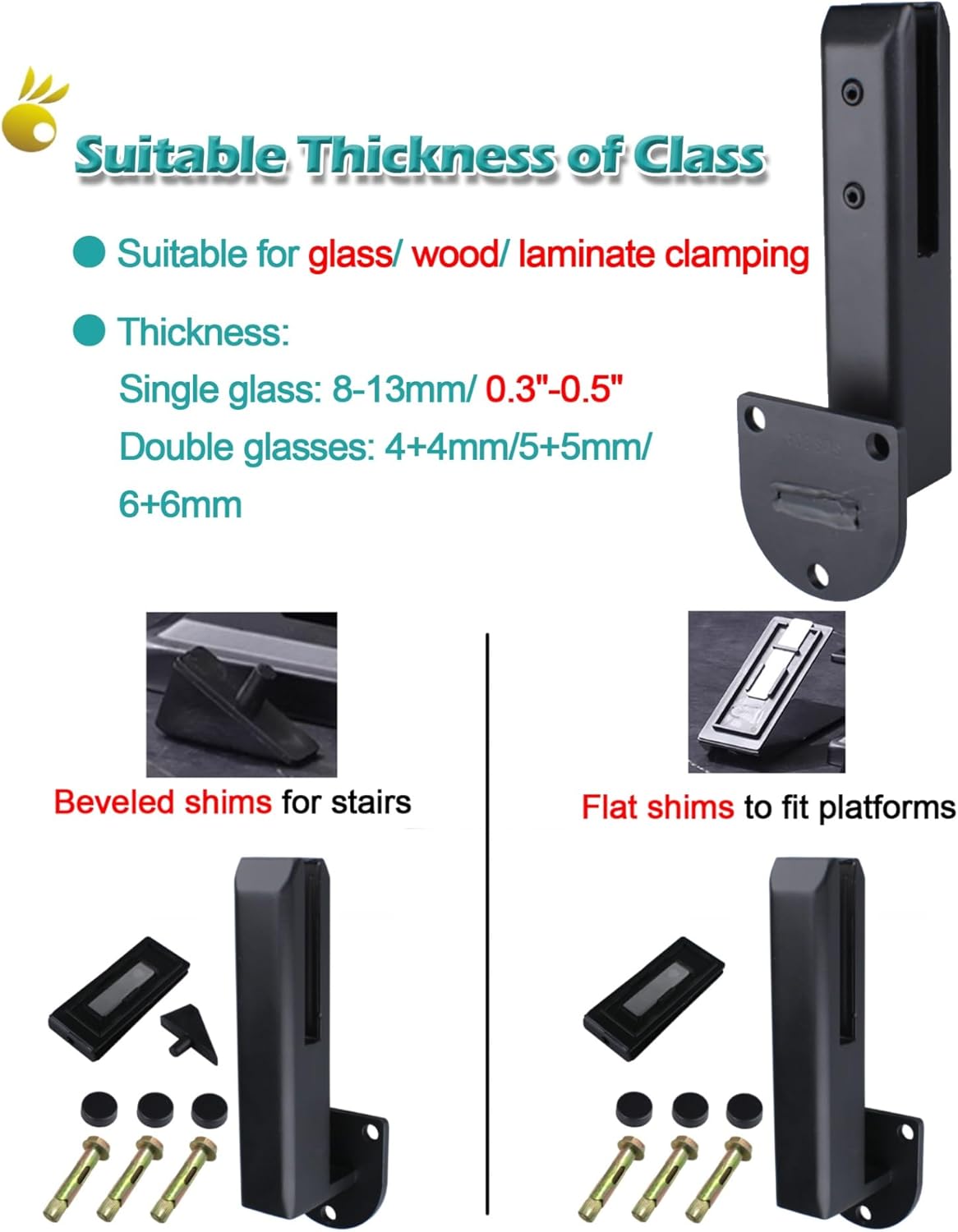 304 Stainless Steel Glass Spigot for Pool Fence, Staircase & Balustrade - Side Mount Clamp for 0.3-0.5" Thick Glass, Durable & Stylish (1 pc)