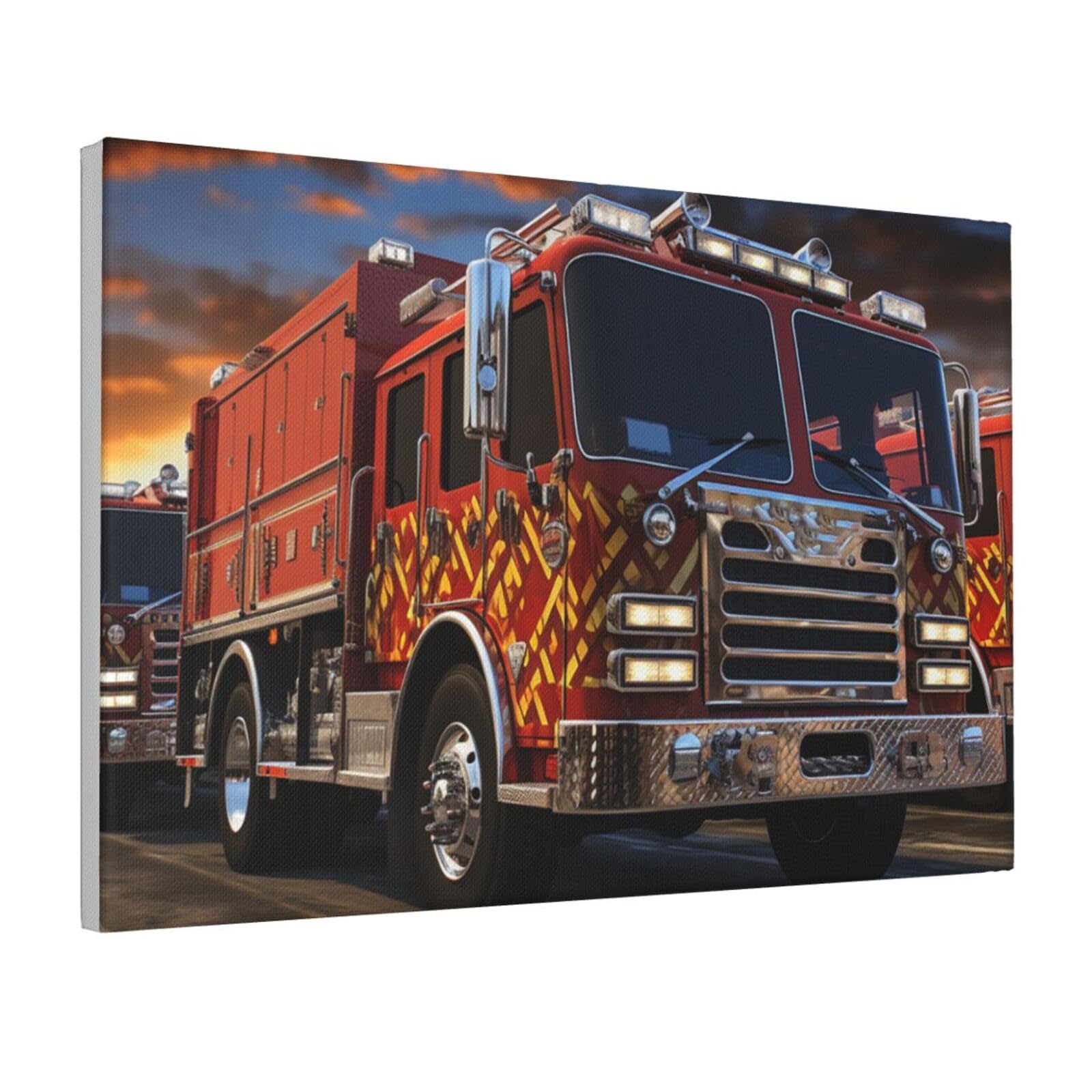 Framed Wall Art for Living Room Art Work, Fire Truck Picture Prints Modern Office Wall Paintings Poster Aesthetic Wall Decorations for Home Decor Ready To Hang 16"x24"