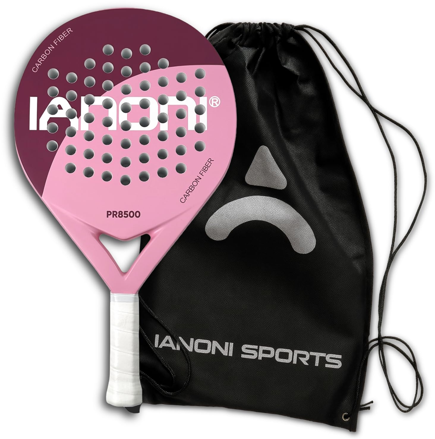 IANONI Racchetta da padel con superficie in fibra di carbonio con nucleo in schiuma EVA Memory Flex Foam Racchette da tennis Paddle Racchetta da tennis-8500 rosa