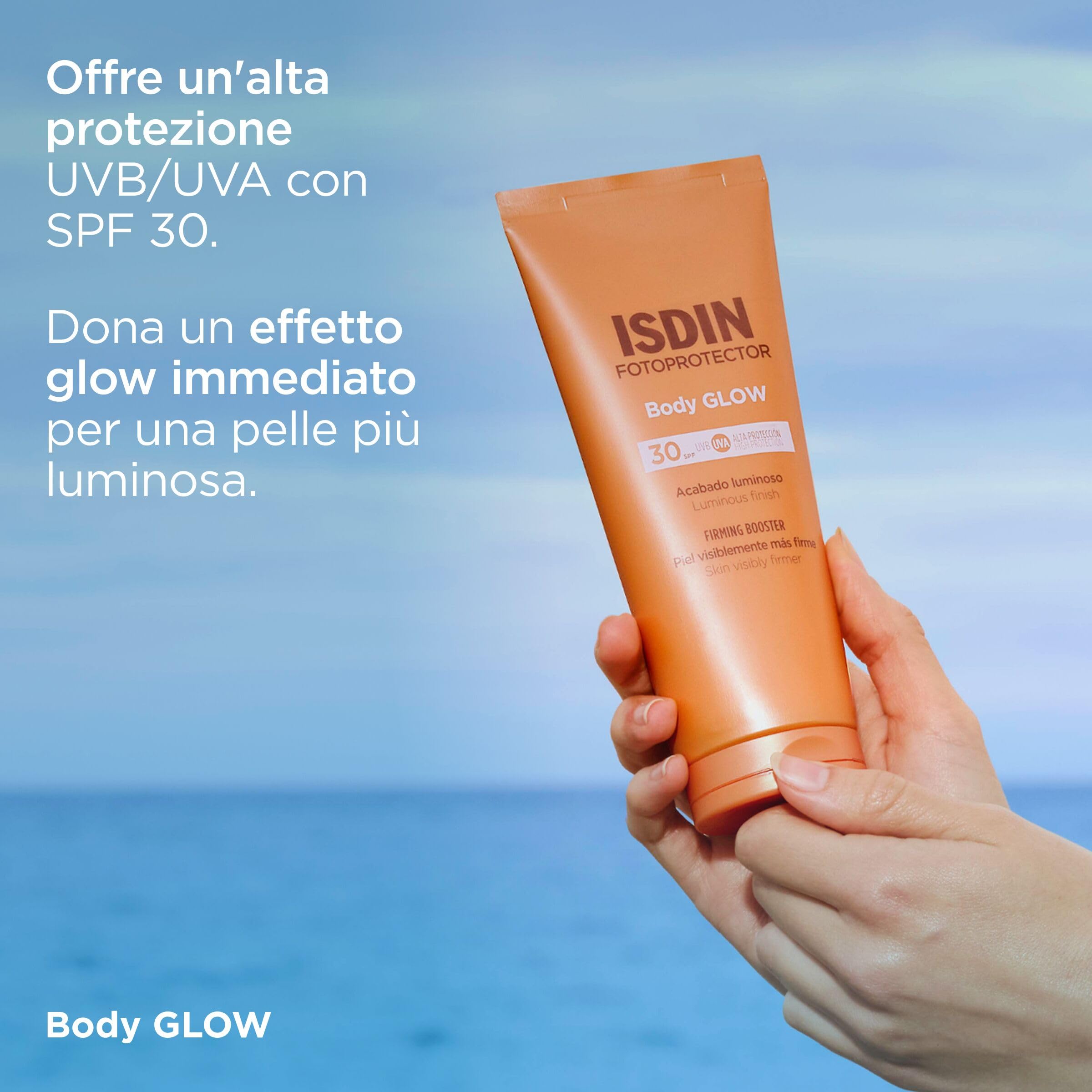 ISDIN Body GLOW SPF 30 (200ml) | Crema Solare Corpo Effetto Illuminante GLOW | Pelle più Luminosa e Visibilmente più Compatta