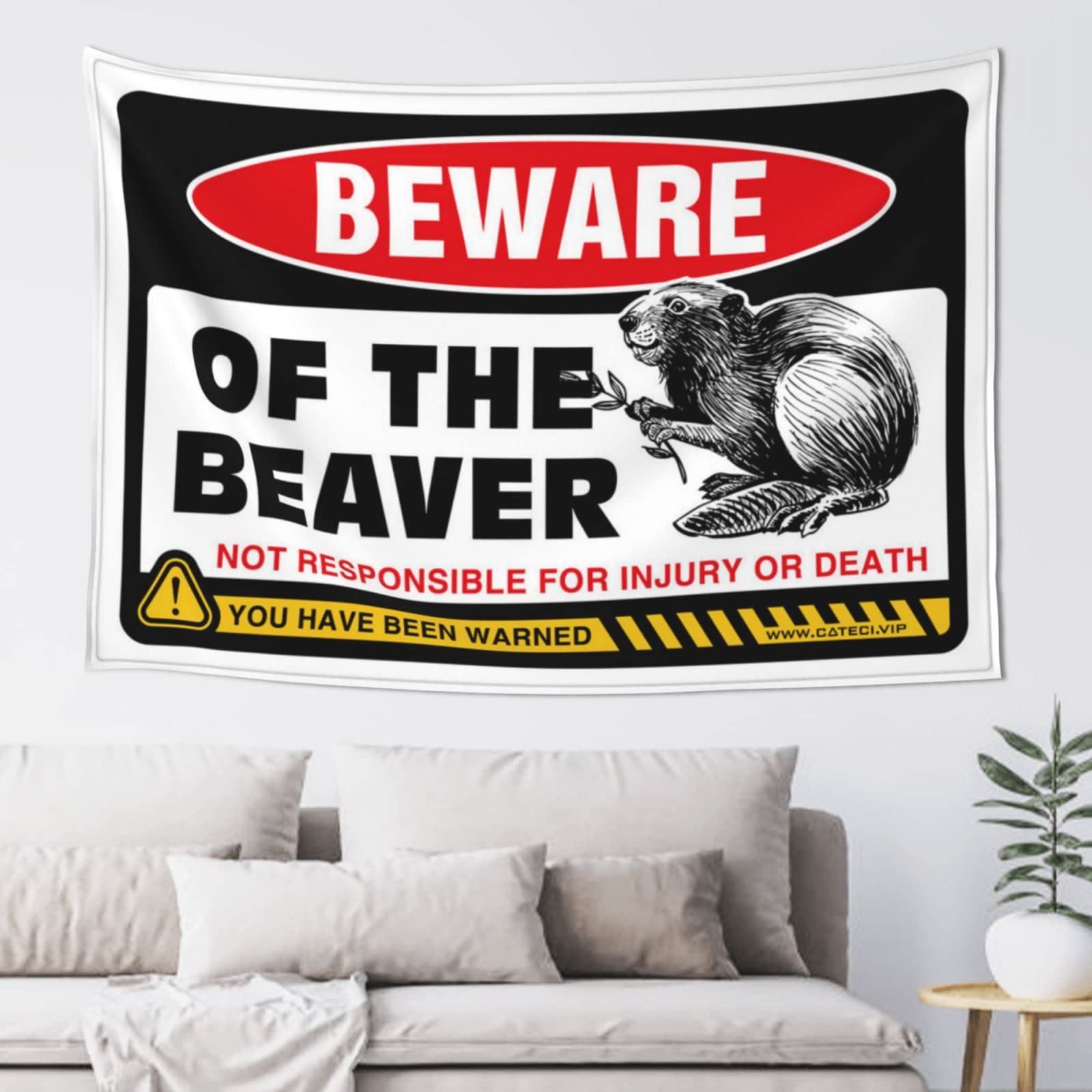 PRAVOXI Funny Sogns Beware Of Beaver Tapestry Tapestries For Bedroom Aesthetic Tapestry(75X100CM)