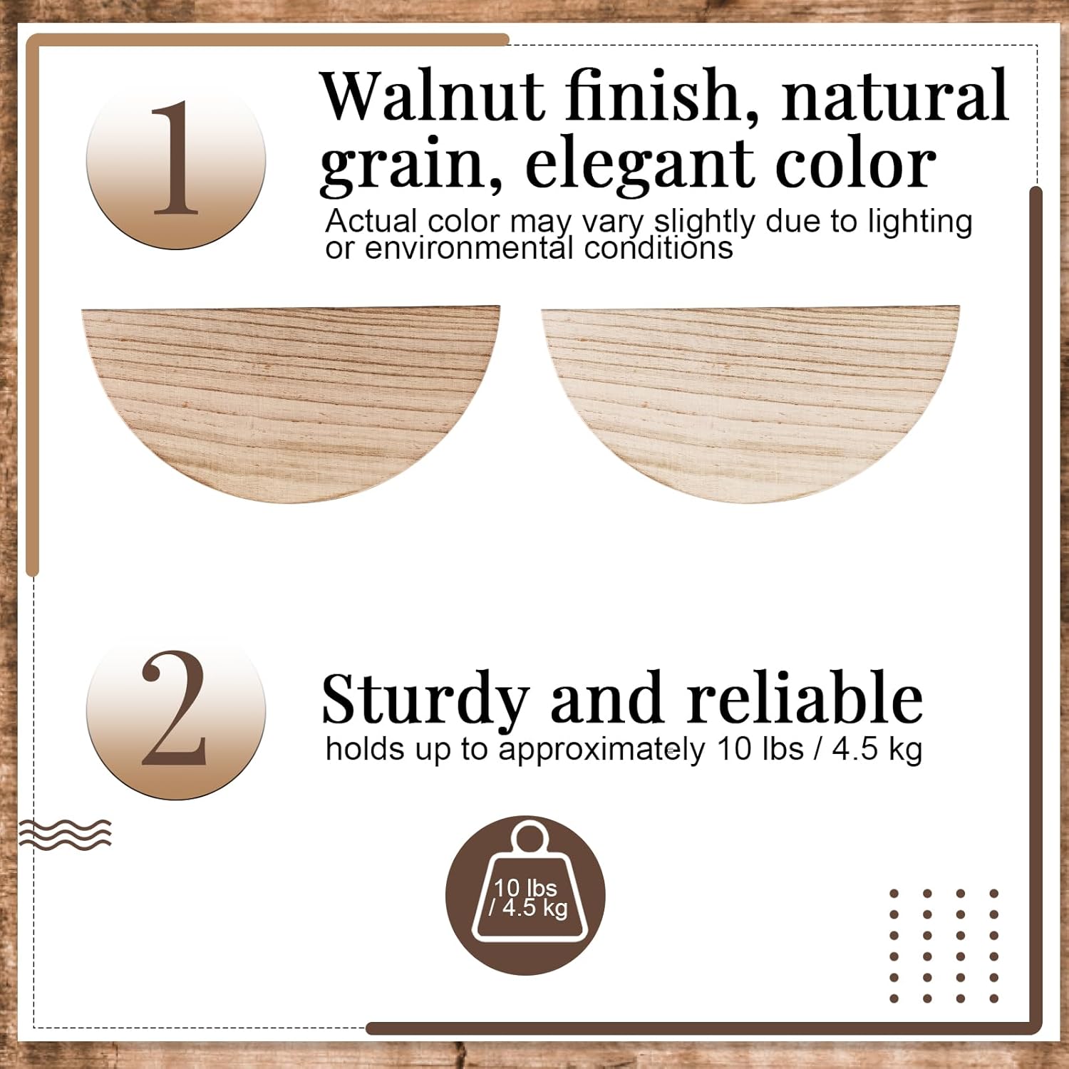 4 Pcs Solid Wood Half Round Floating Wall Shelves, Elegant Floating Wooden Shelves, 8.27 Inch Wall Shelf for Living Room, Bathroom, Bedroom, Offices, Pictures Plant Book(Light Brown)
