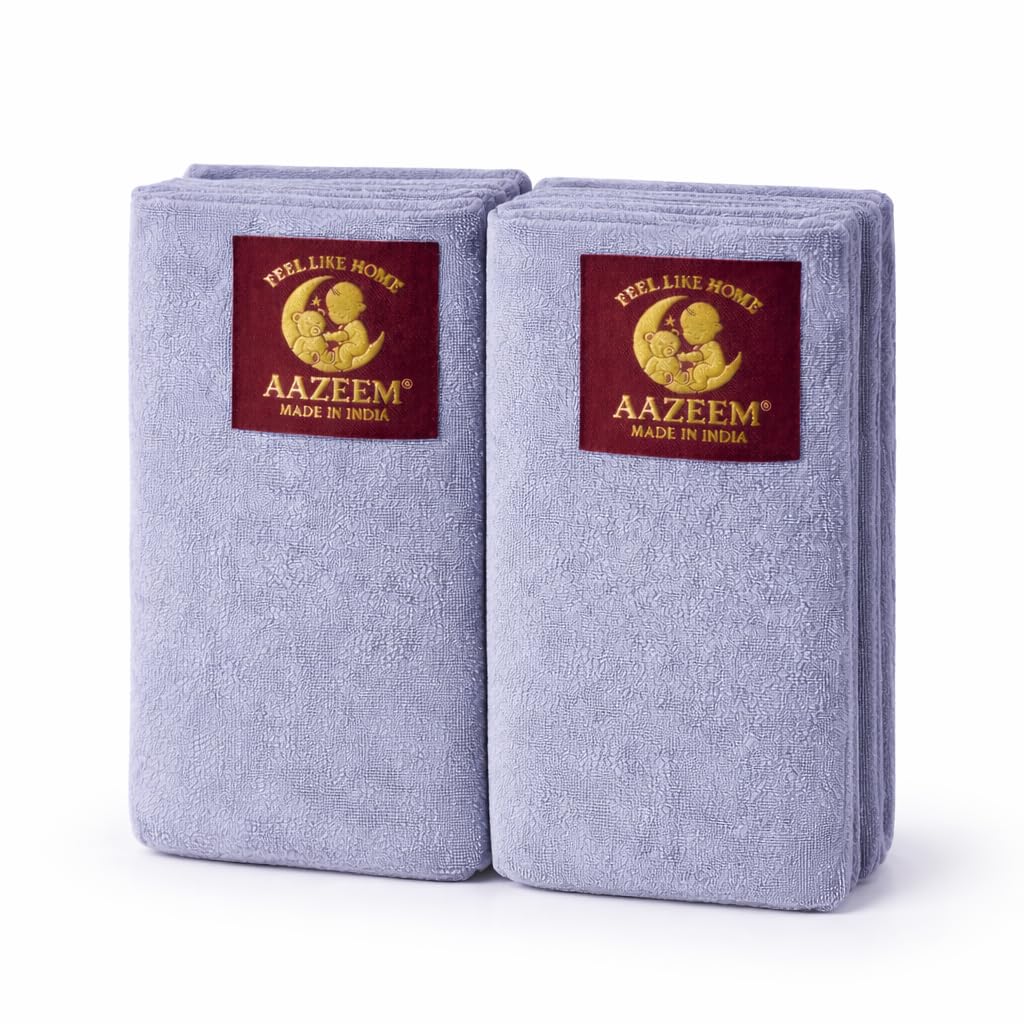 Aazeem Anti-Piling Fleece Extra Absorbent Instant Dry Sheet |Baby Bed Protector, Waterproof Baby Sheet|Washable|Perfect for Kids|Cotton Terry|Grey | Medium Size |Set of 2|-image-32