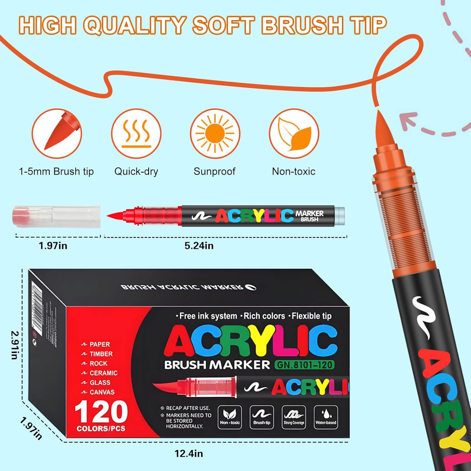 120 Colors Soft Brush Tip Acrylic Markers Set, Paint Pens for Rock, Wood, Fabric, Canvas, Glass, DIY Crafts, Waterproof Paint Markers, Vibrant Acrylic Pens for Artists and Art Projects - Image 8