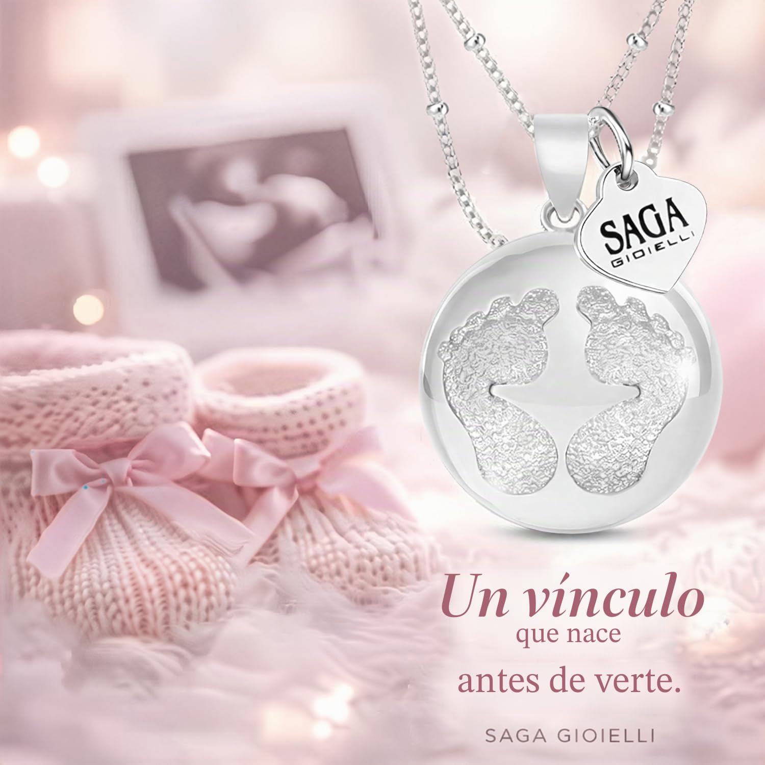 SAGA GIOIELLI - Collar Mujer Llamador de Angeles Embarazada en Acero Inoxidable, Regalos Perfecto para Ebarazadas (Cadena y Colgantes)
