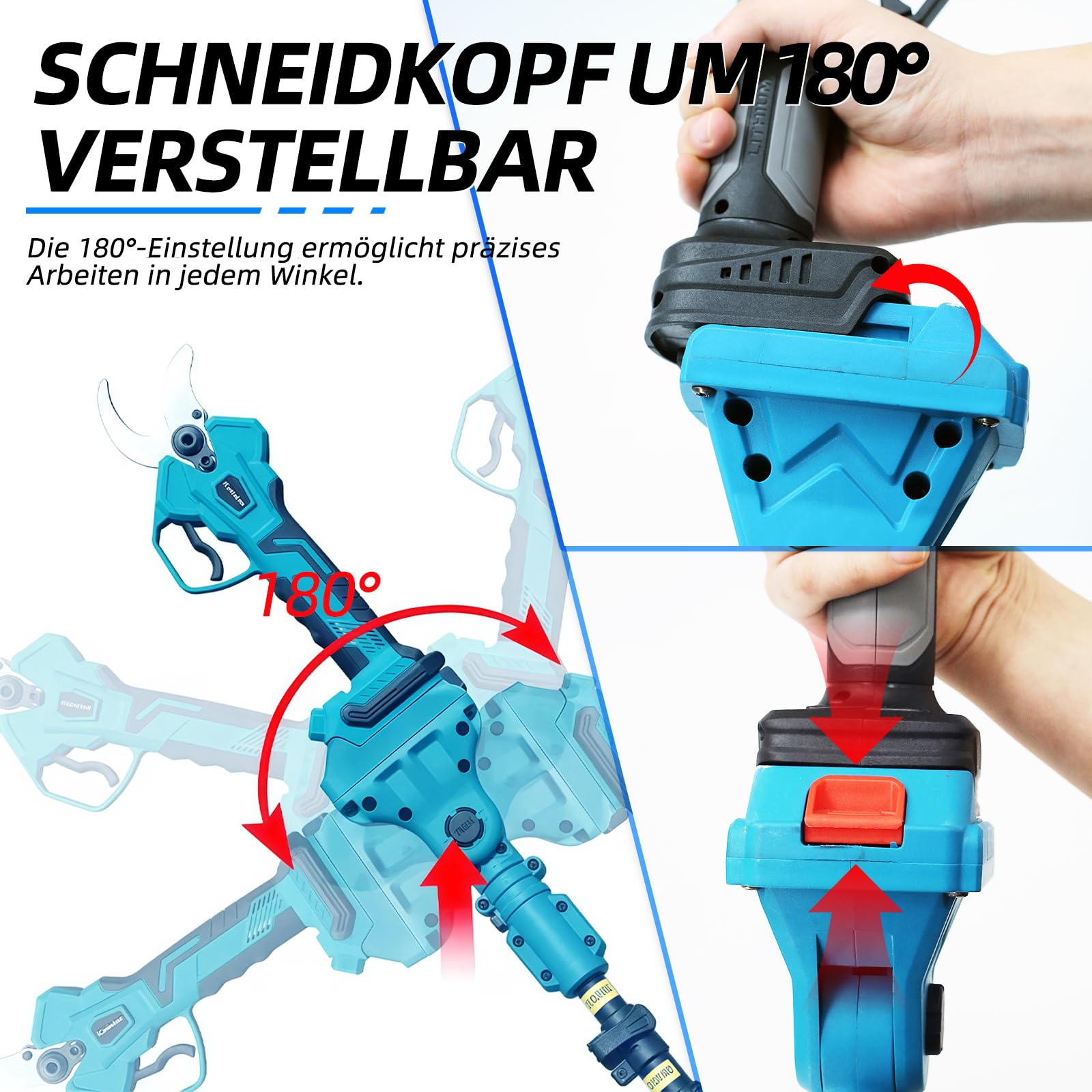 Teleskopstange für Akku-Astschere und Hochentaster, 1,2–2,5 m ausziehbar, 180° verstellbarer Kopf, Arbeitshöhe bis 4,6 m – Kompatibel mit Makita 18V/21V