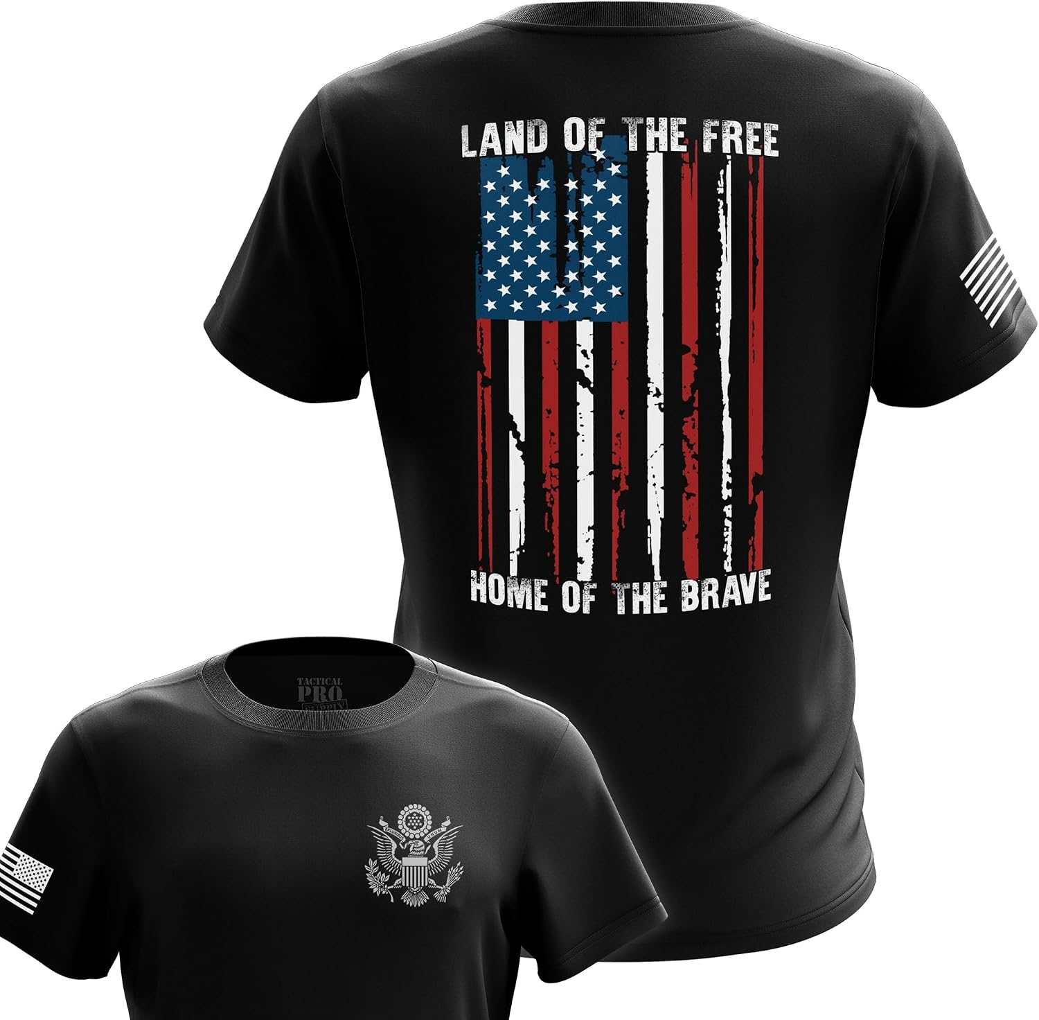Land of The Free Men’s Heavyweight Cotton T-Shirt, Classic Fit Short Sleeve Patriotic USA Flag Graphic Tee, Made in USA