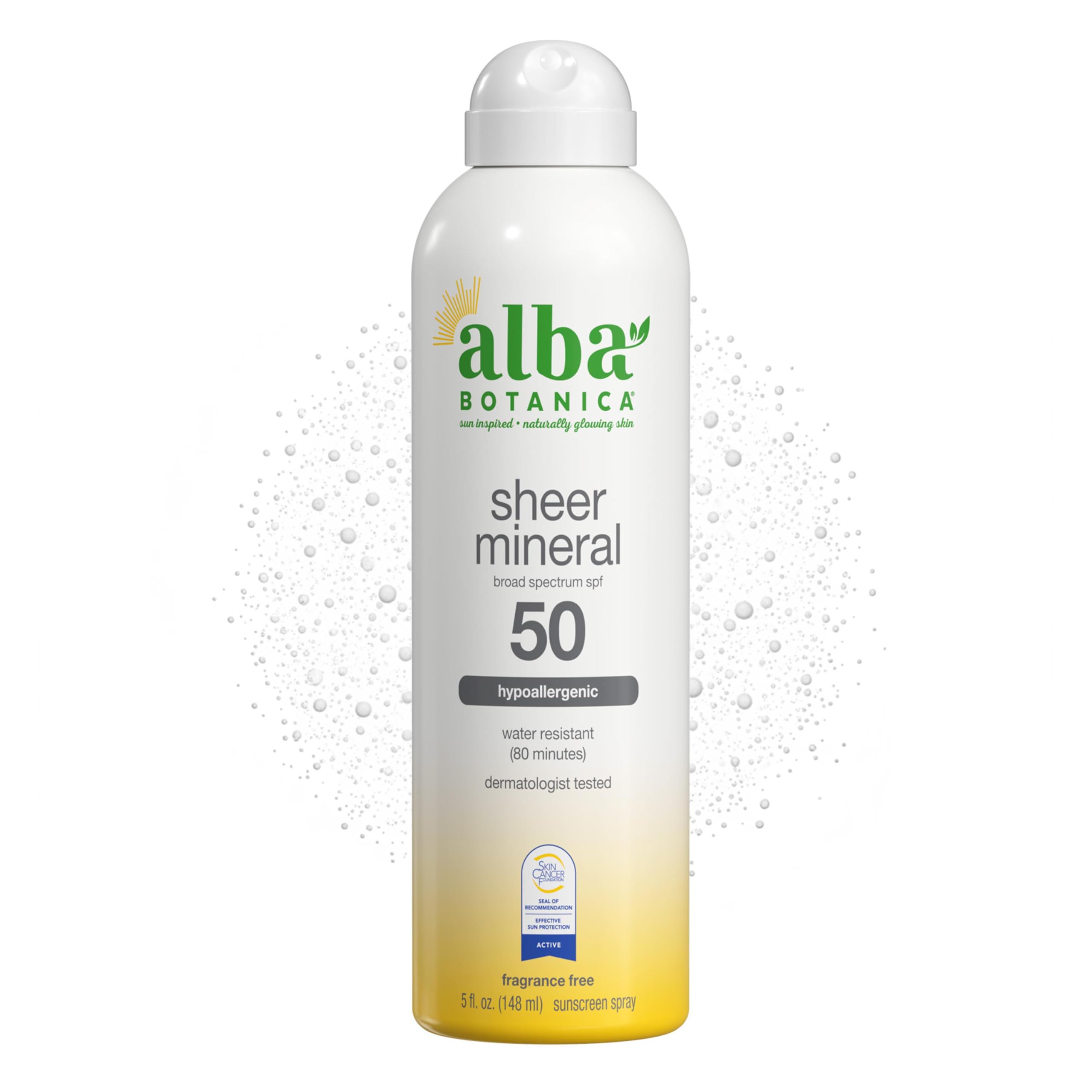 Alba Botanica Sheer Mineral Sunscreen Spray SPF 50 Fragrance-Free Broad Spectrum Water Resistant and Biodegradable 5 fl Oz