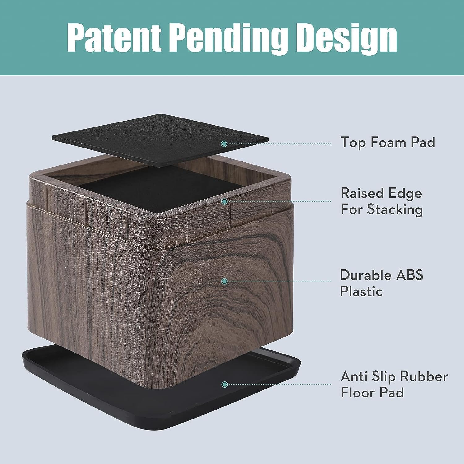 KEIBIKEIDI 3 Inch Stackable Bed Risers Heavy Duty Furniture Risers , Lifts Up to 2200 LBs Couch Sofa Desk Table Chair Risers (Stackable Walnut Wood Grain) - Image 2