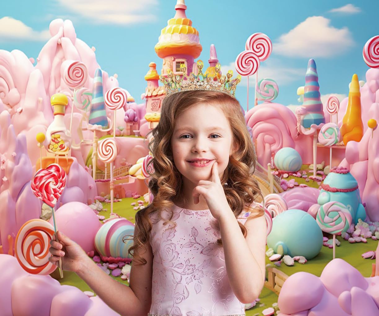 2.1x1.5m Sfondo Candyland fantasia dolce castello di caramelle lecca-lecca fotografia sfondo ragazze compleanno Candyland tema partito decorazioni Banner Photo Booth Props