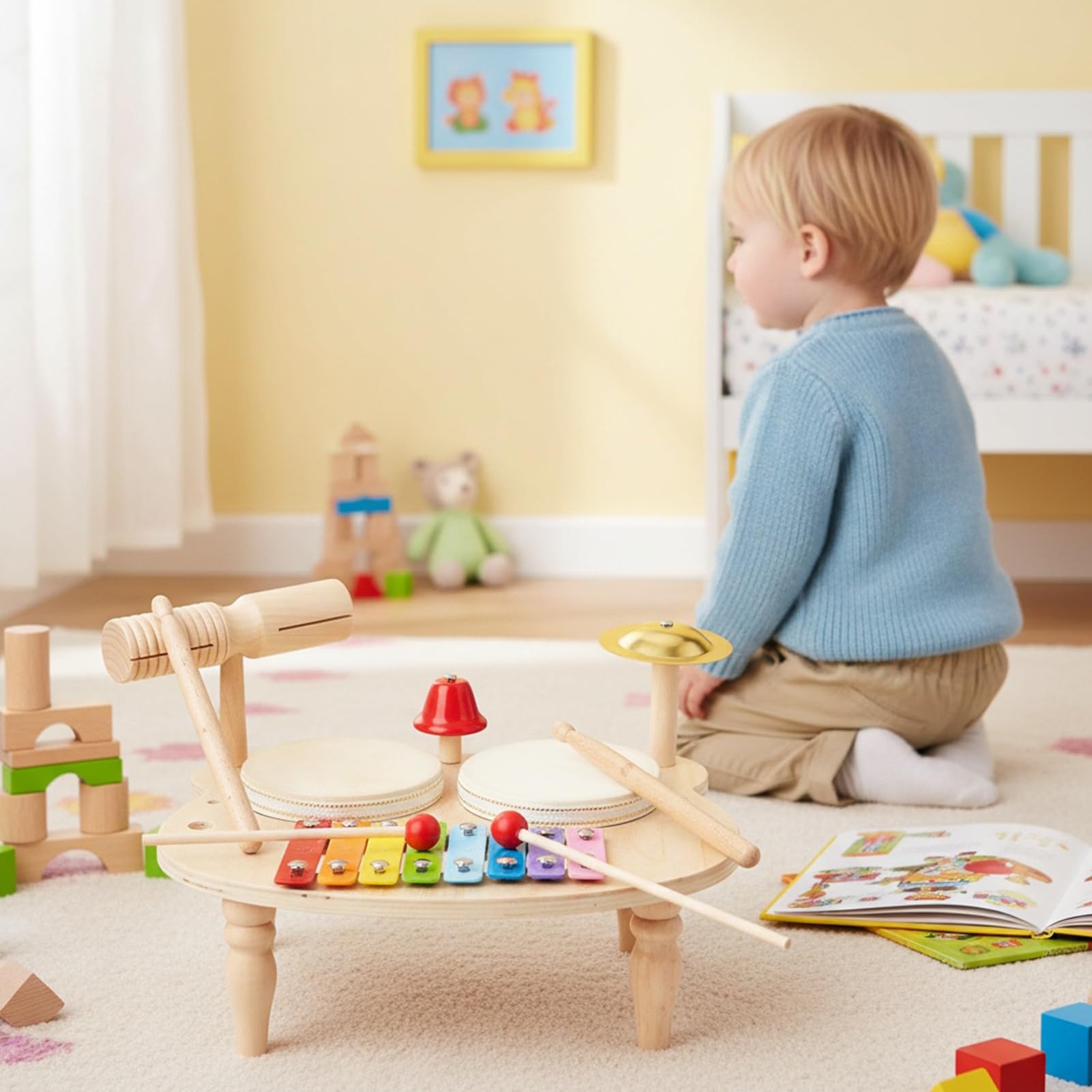 Juego de Tambores Instrumento Musical De Percusión De Madera Multifuncional | Tambor para Niños Para Práctica Juegos Mesa Cumpleaños Navidad Niños Y Niñas