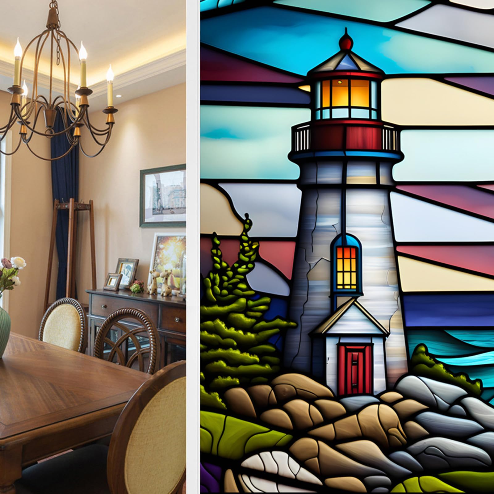 BBTISG 2 Pcs Privacy Stained Glass Window Film, 45 * 100cm Removable Static Stickers for Home Office Bathroom (Style 10) โ image 1