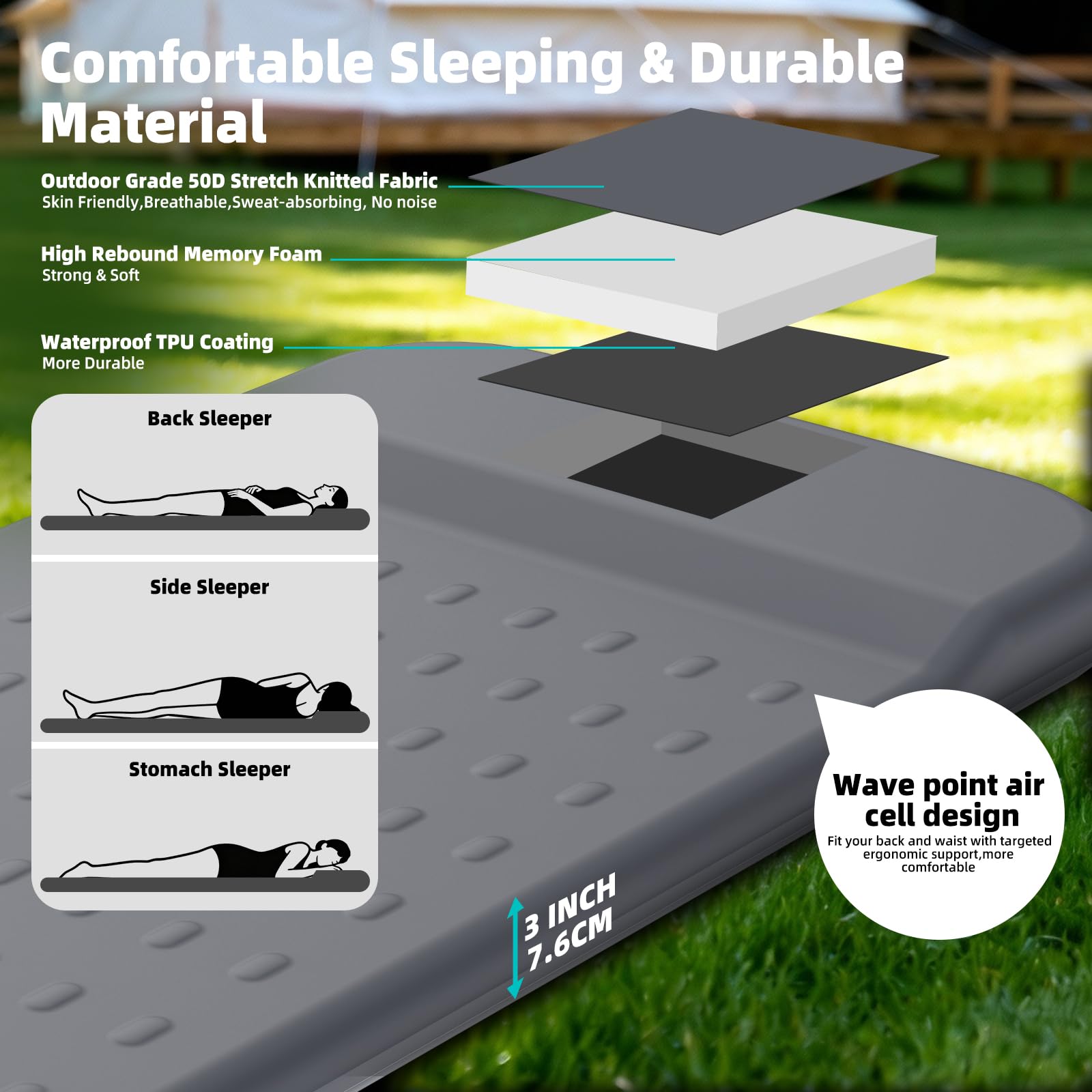KASIMO Memory Sleeping Pad per Campeggio