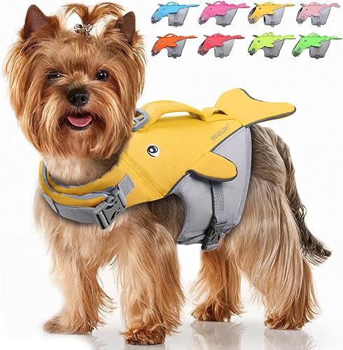 Vivaglory - Chaleco salvavidas para perros con forma de ballena, chaleco de seguridad para perros Ripstop, preservador ajustable con alta