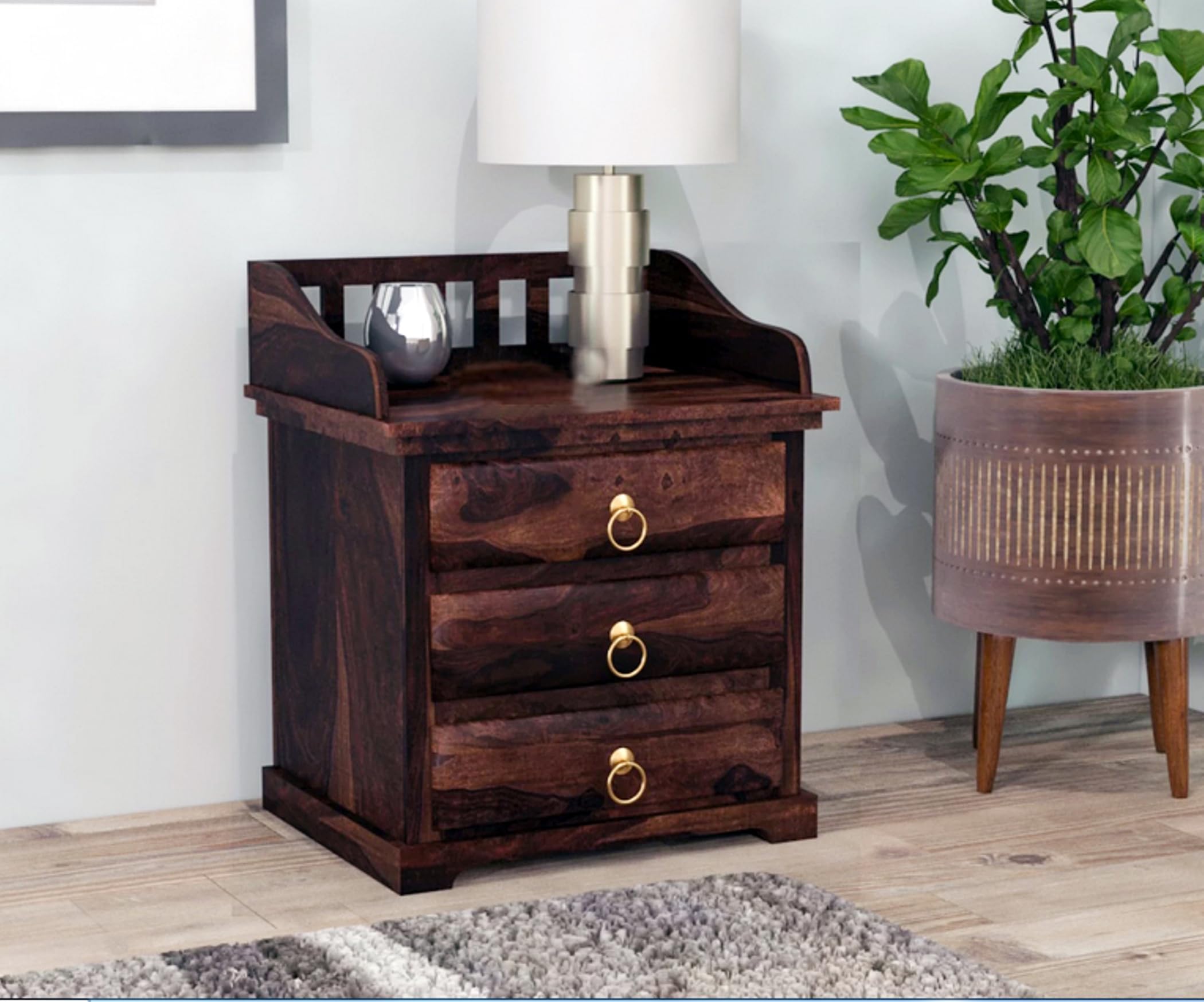 WiproWood Sheesham Wood Bed Side Table with 3 Drawer Storage Wooden Nightstand End Table for Bedroom Home (Walnut Finish)-image-45