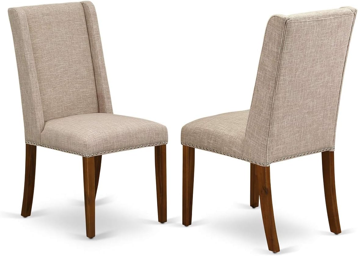 East West Furniture LAFL9-78-04 9 Piece Dining Table Set Includes a Rectangle Dining Room Table with Removable Leaf and 8 Light Tan Linen Fabric Upholstered Chairs, 42x92 Inch, Jacobean