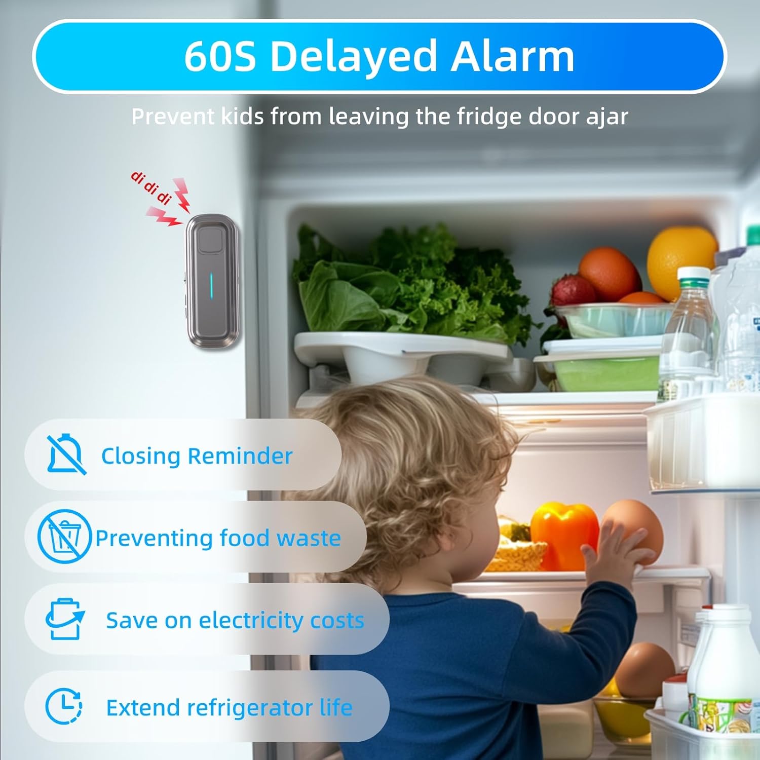DAYTECH Refrigerator Door Alarm Freezer Door Left Open Alarm with Delay 1/2/3/4 mins Window Door Ajar Alarm 6 Pack