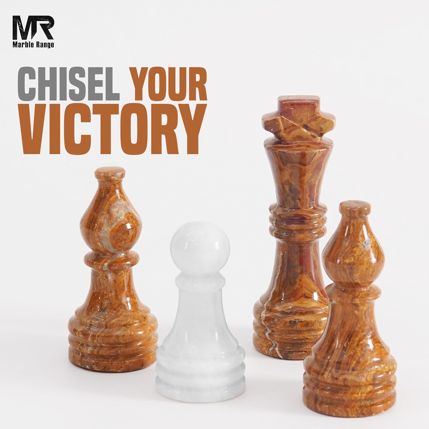 Marble Chess Pieces 3.5 Inch King Handmade White and Dark Brown 32 Chess Figures for Board Games, Suitable for Travel Games & Father’s Day