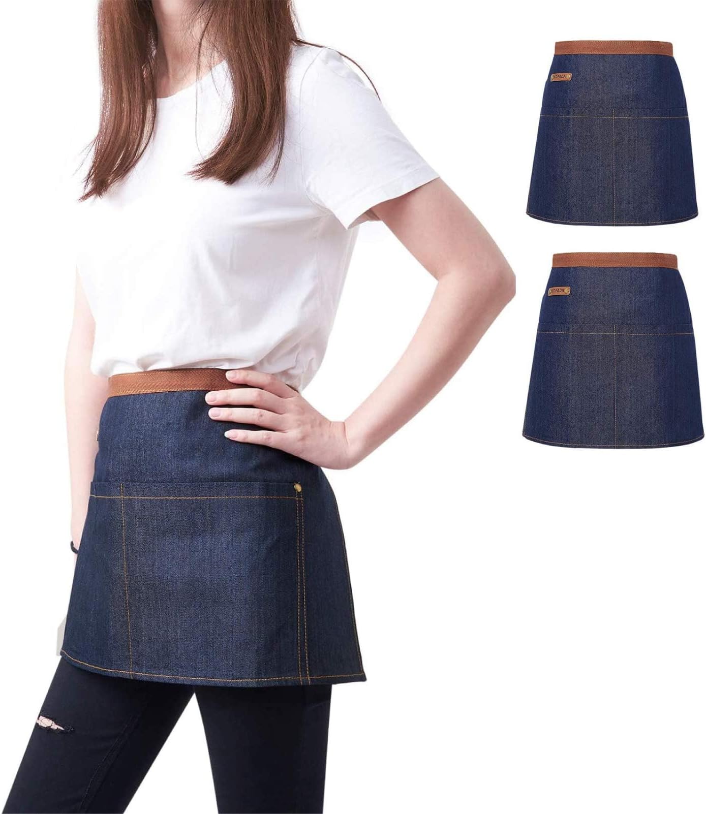 KPD Denim Apron With Pockets - Adjustable Blue for Kitchen, BBQ, and Garden - Work Apron for Men and Women