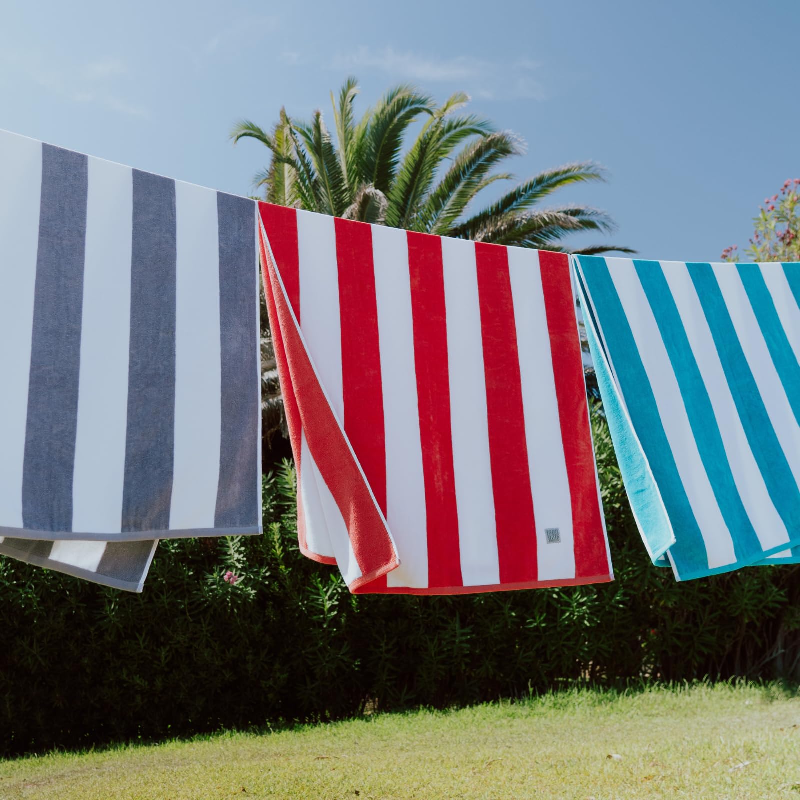 MOMOMUS Toalla de Playa de Algodón Velour 100% - Rayas Cabana, Suave y Ultraabsorbente - Ideal como Toalla de Playa Grande para Piscina, Baño y SPA - Turquesa, 90x180 cm