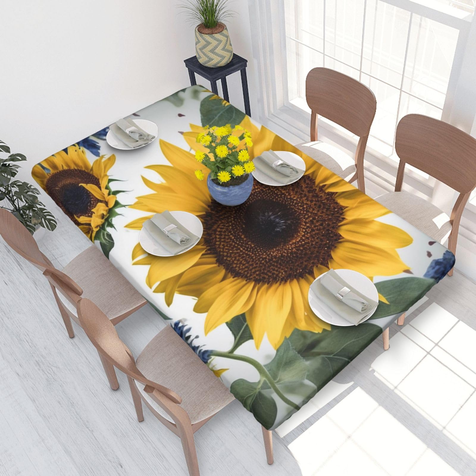 Dcarsetcv Sunflower Printing Printed 4Ft Waterproof Tablecloth With Elastic Edged Protect & Decor Your Table, Oil-Proof Washable Table Cloth Cover For Dinner Picnic Party